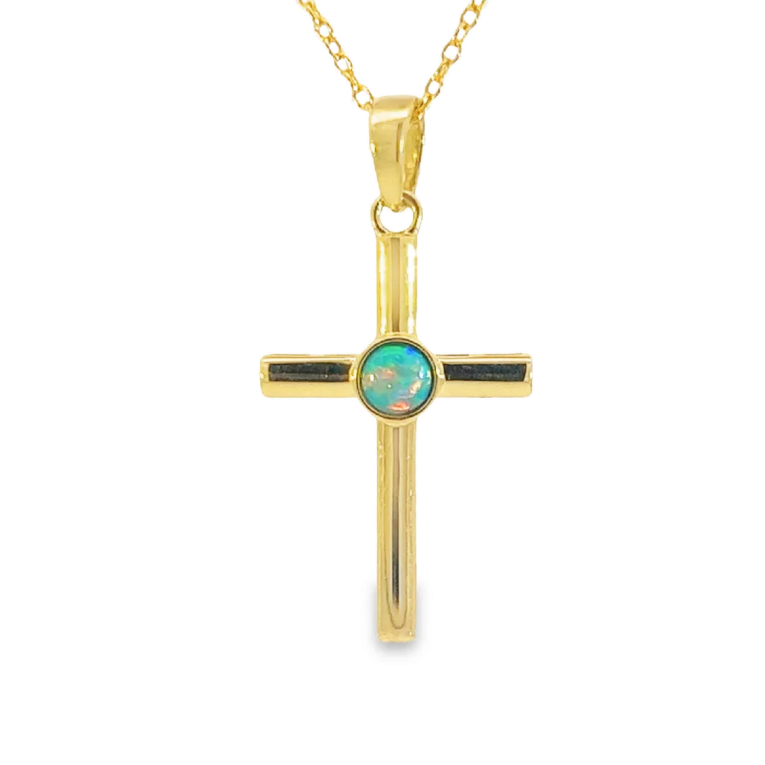 14kt Yellow Gold Opal 4mm Cross pendant