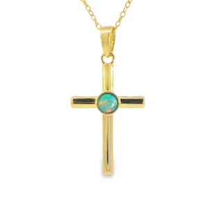 14kt Yellow Gold Opal 4mm Cross pendant