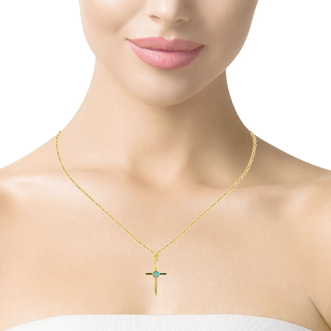 14kt Yellow Gold Opal 4mm Cross pendant