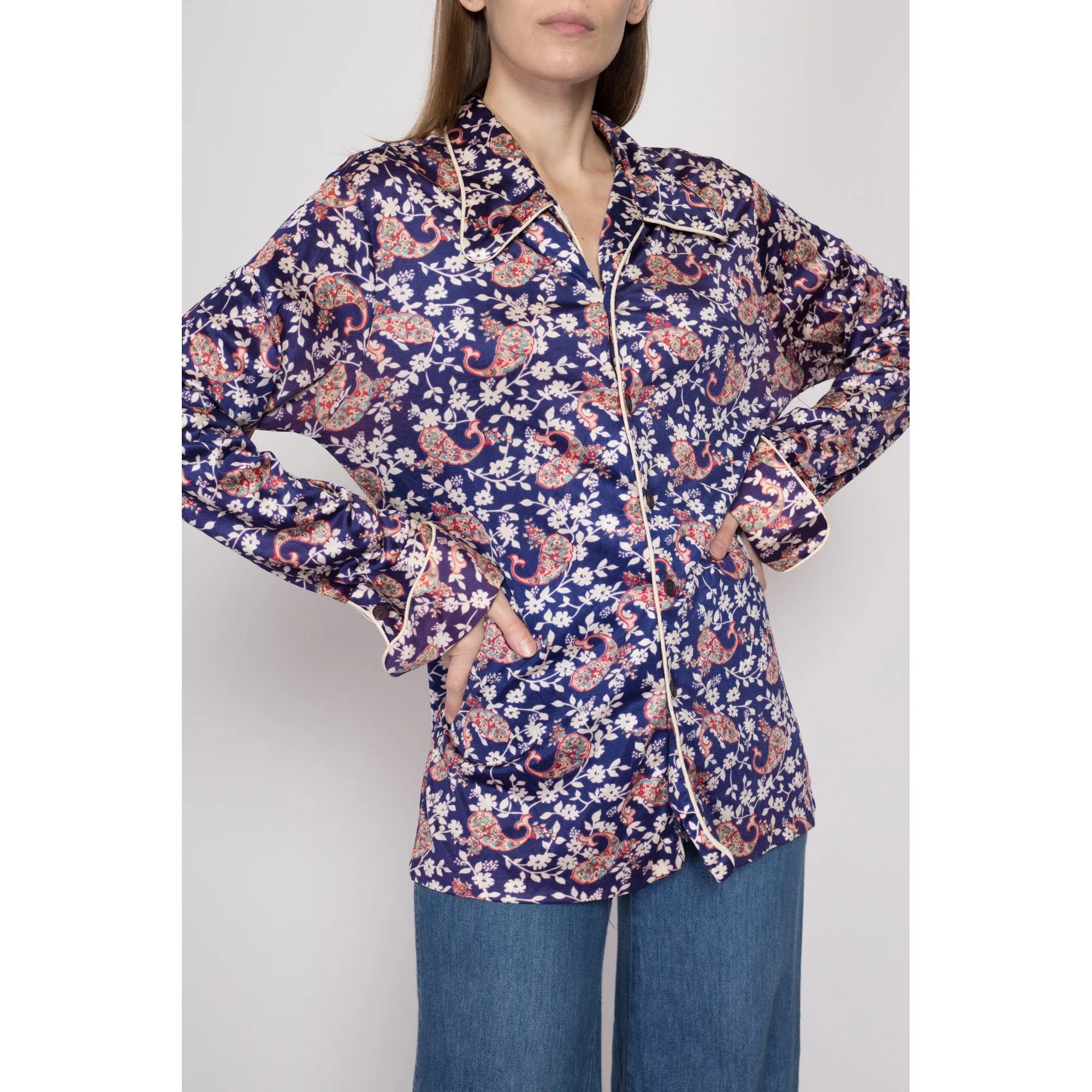 70s Mr. Jan Purple Floral Satin Shirt