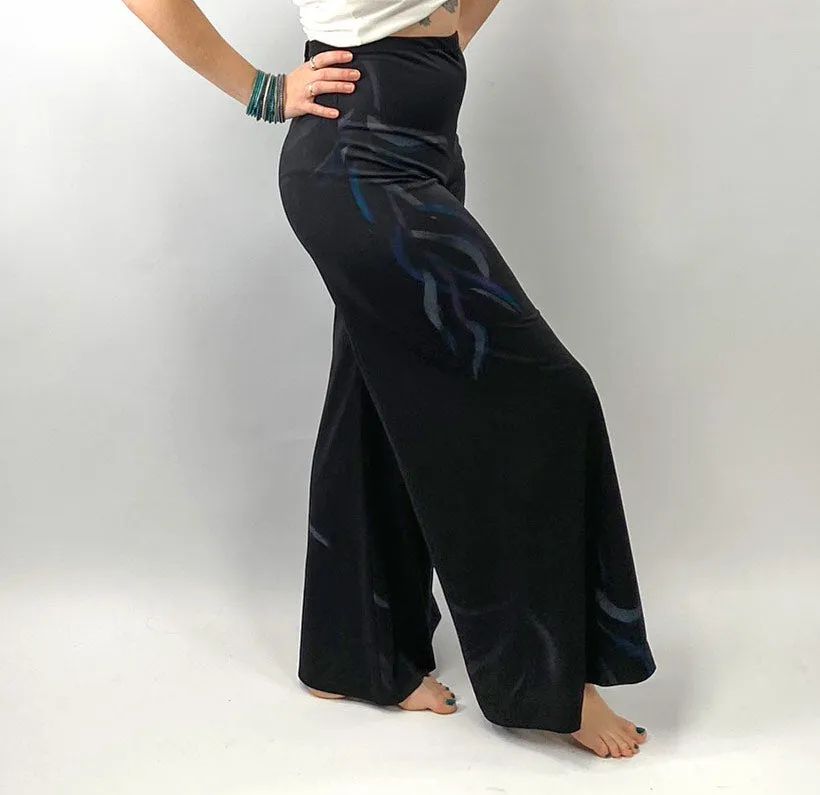 70s Vintage Palazzo Pants Air Brushed Stretchy Black Jersey High Waisted VFG