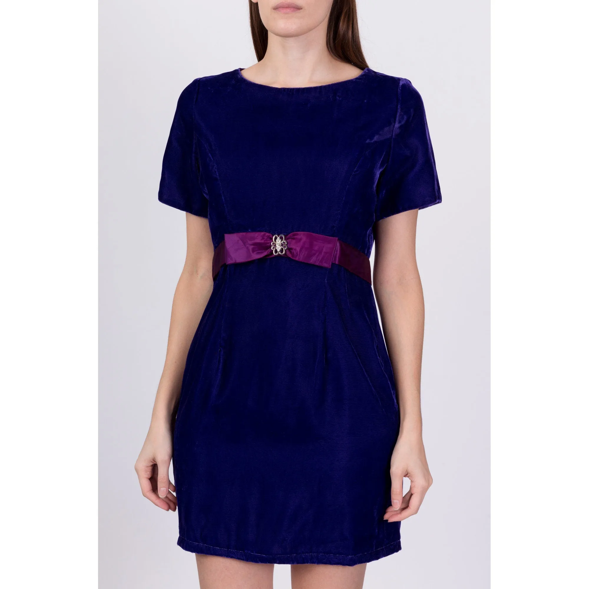 80s Royal Purple Velvet Party Dress - Medium