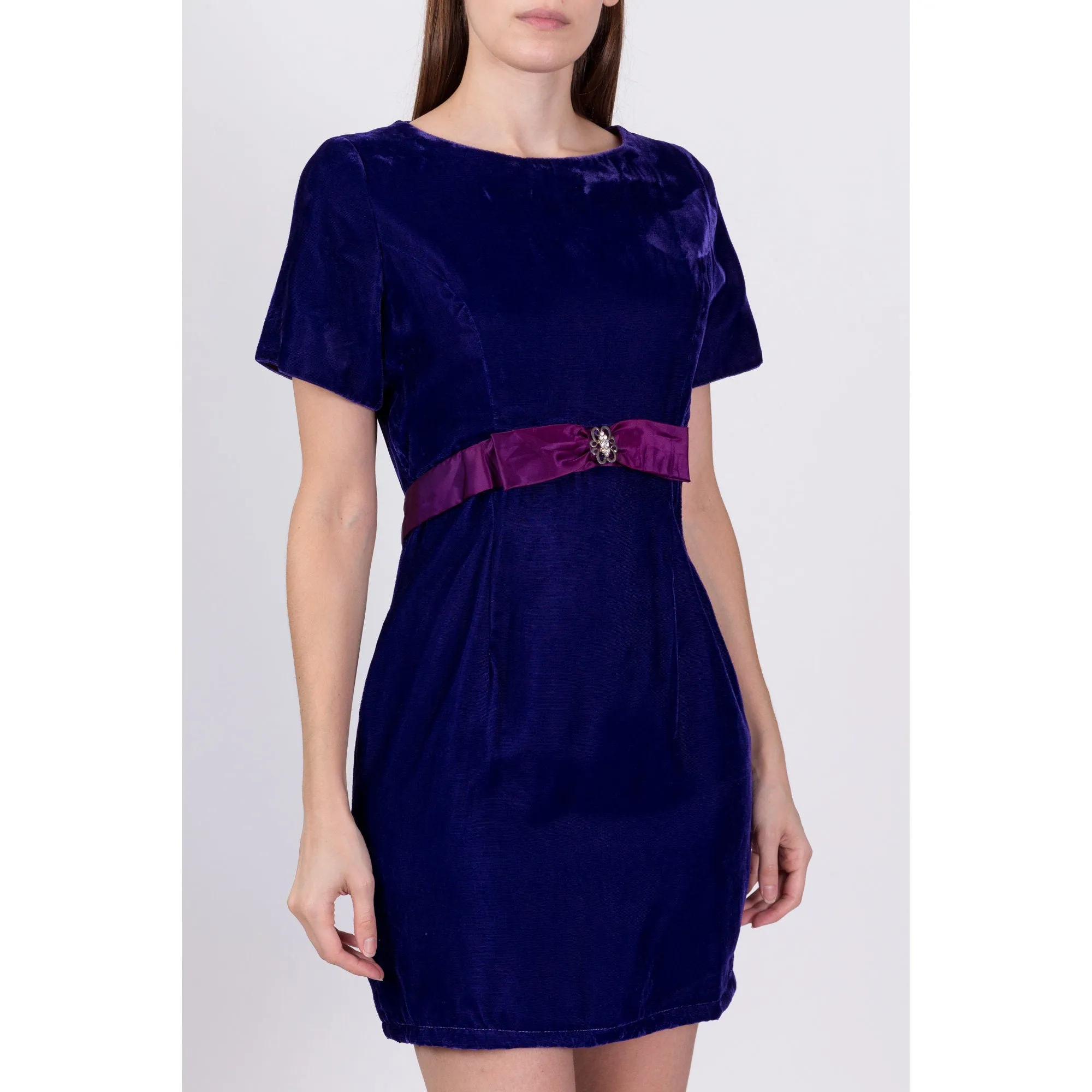 80s Royal Purple Velvet Party Dress - Medium