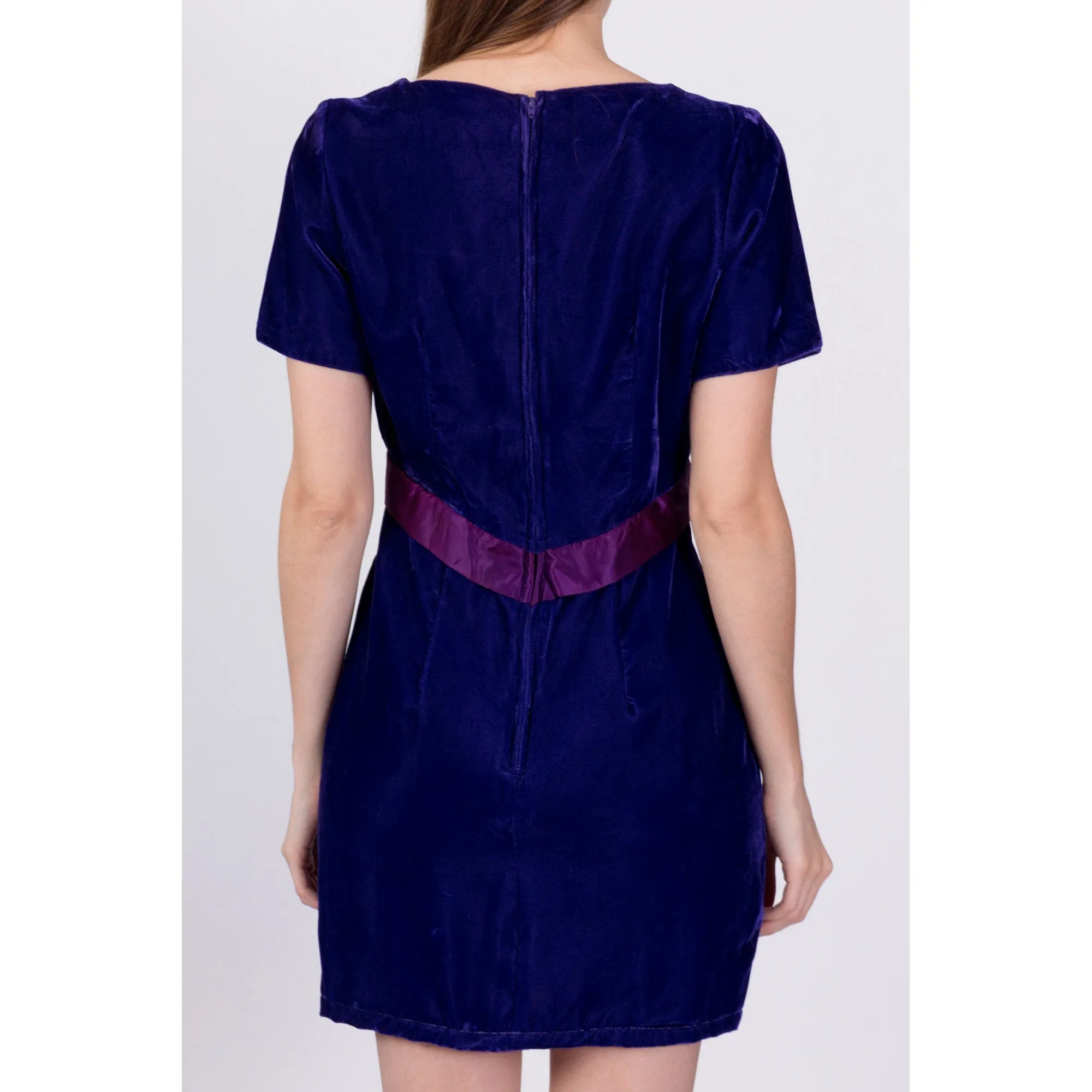 80s Royal Purple Velvet Party Dress - Medium