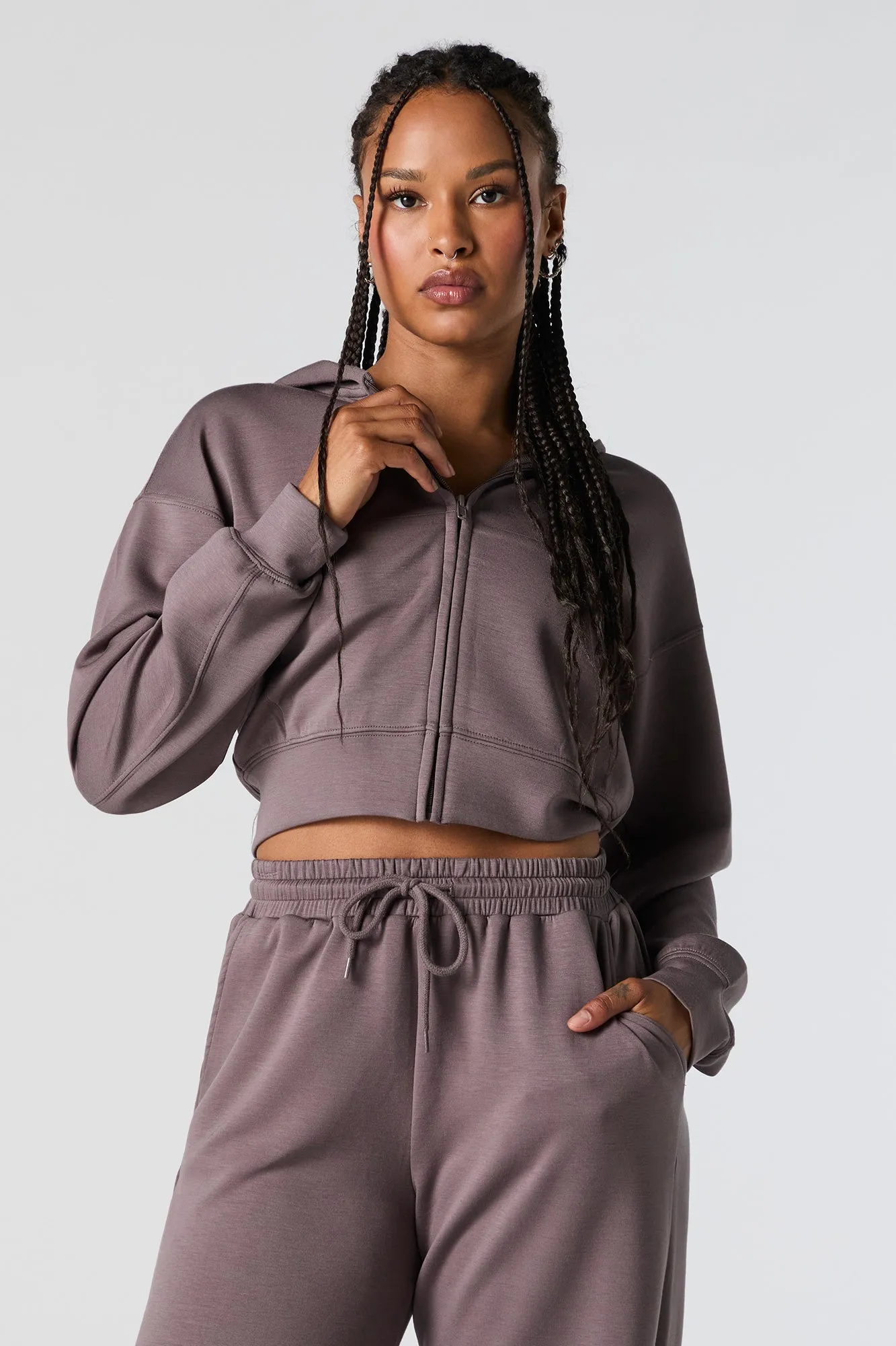 Active Zip-Up Cropped Fleece Hoodie