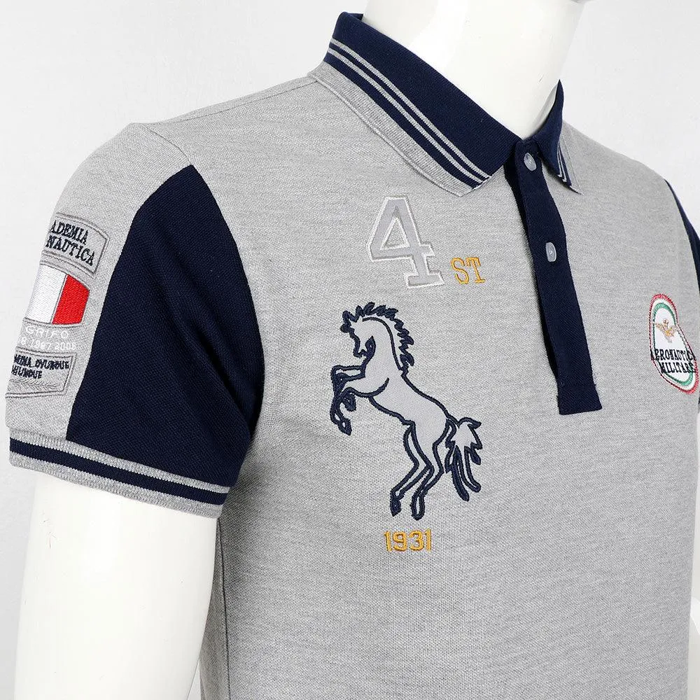 Aeronautical Militare Men Grey Short Sleeve Polo