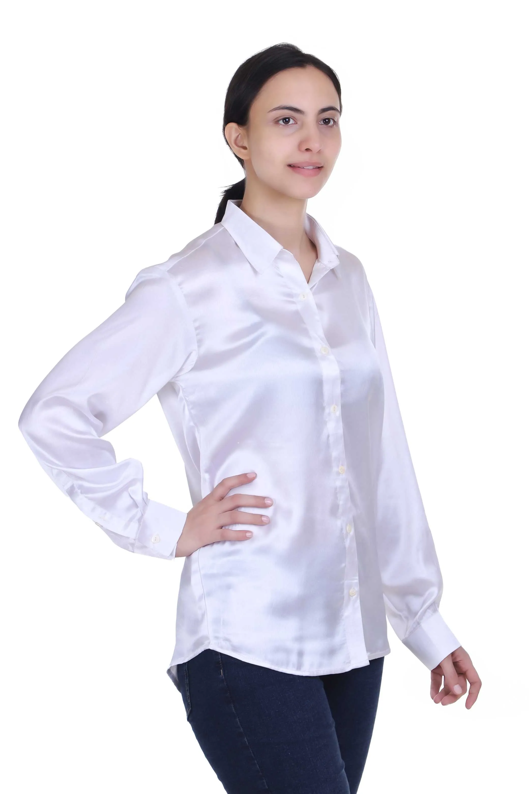 ALBE WHITE SATIN SHIRT