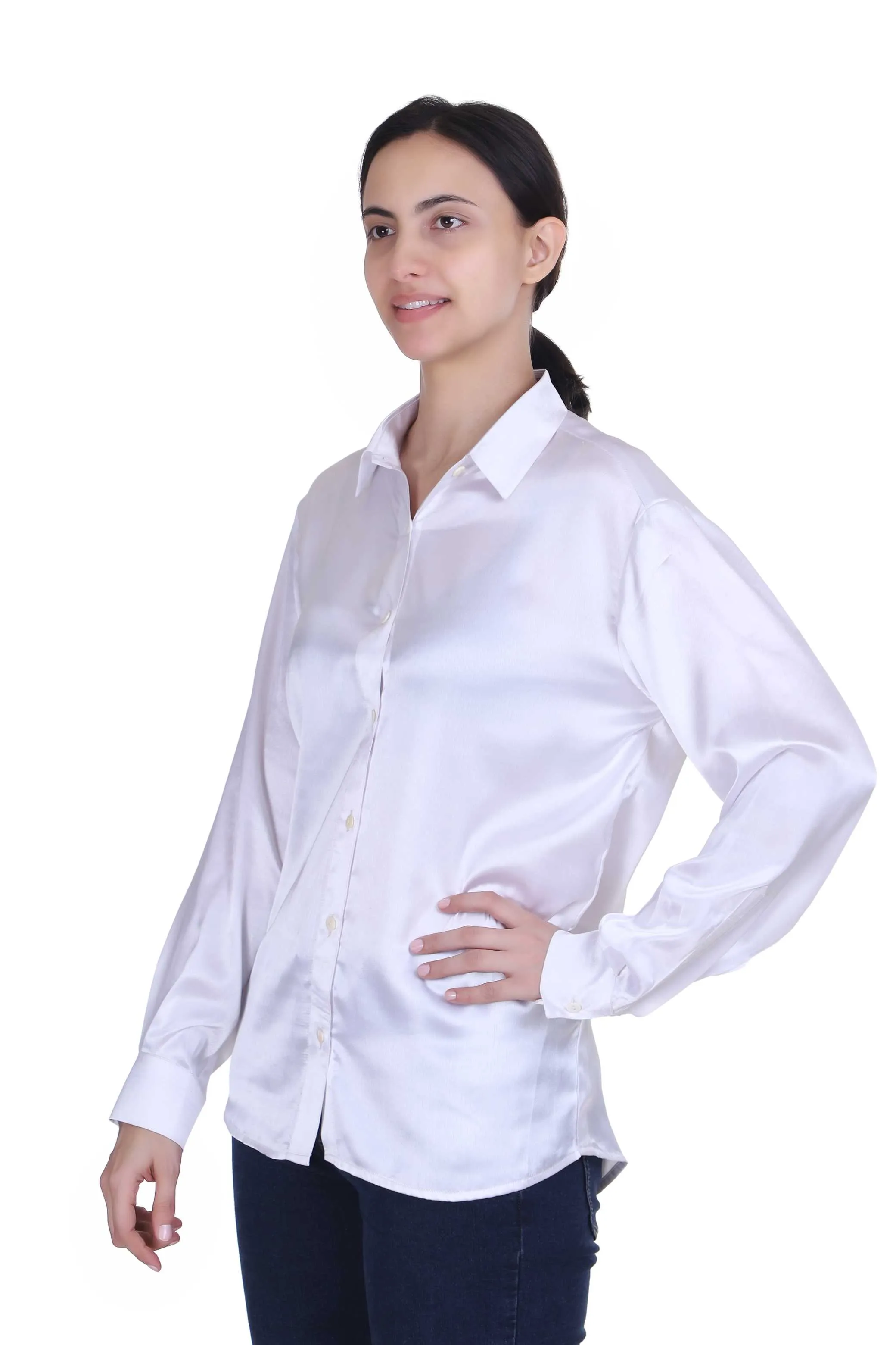 ALBE WHITE SATIN SHIRT