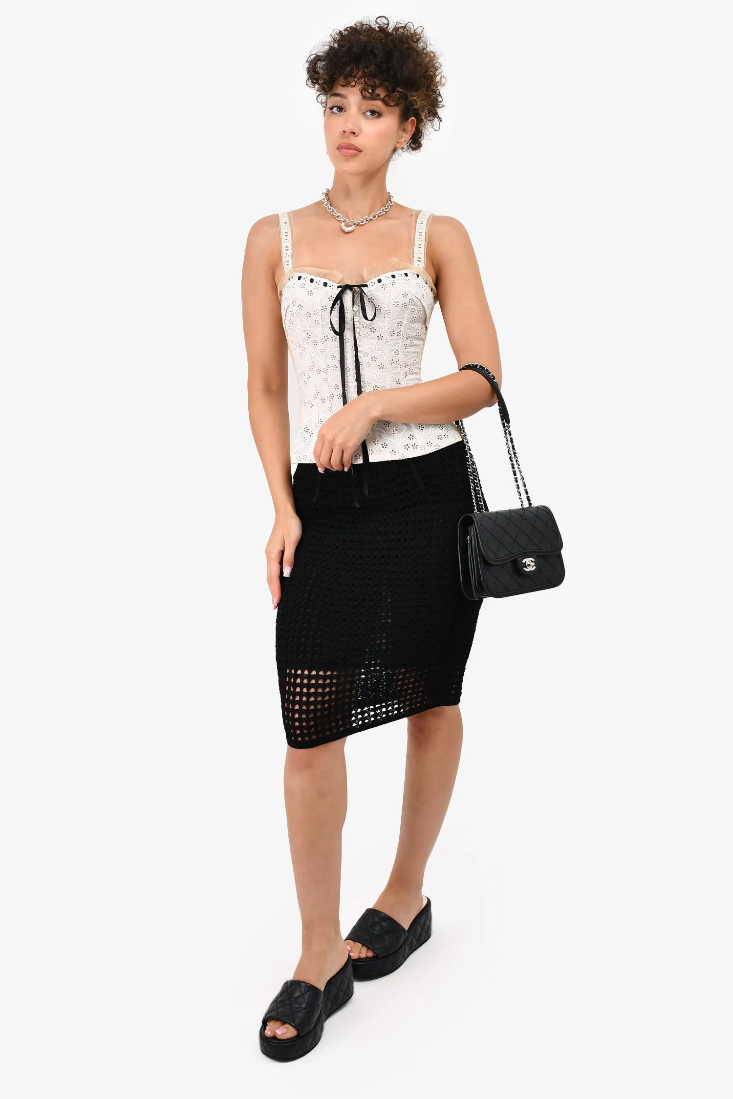 Alexander Wang Black Crochet Midi Skirt Size S