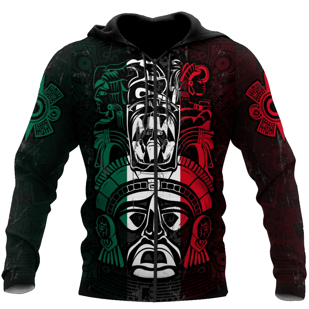 Ancient Aztec Maya Ceremony Mask 3D Full Printed Unisex Sweatshirt Zip Hoodie Shirts