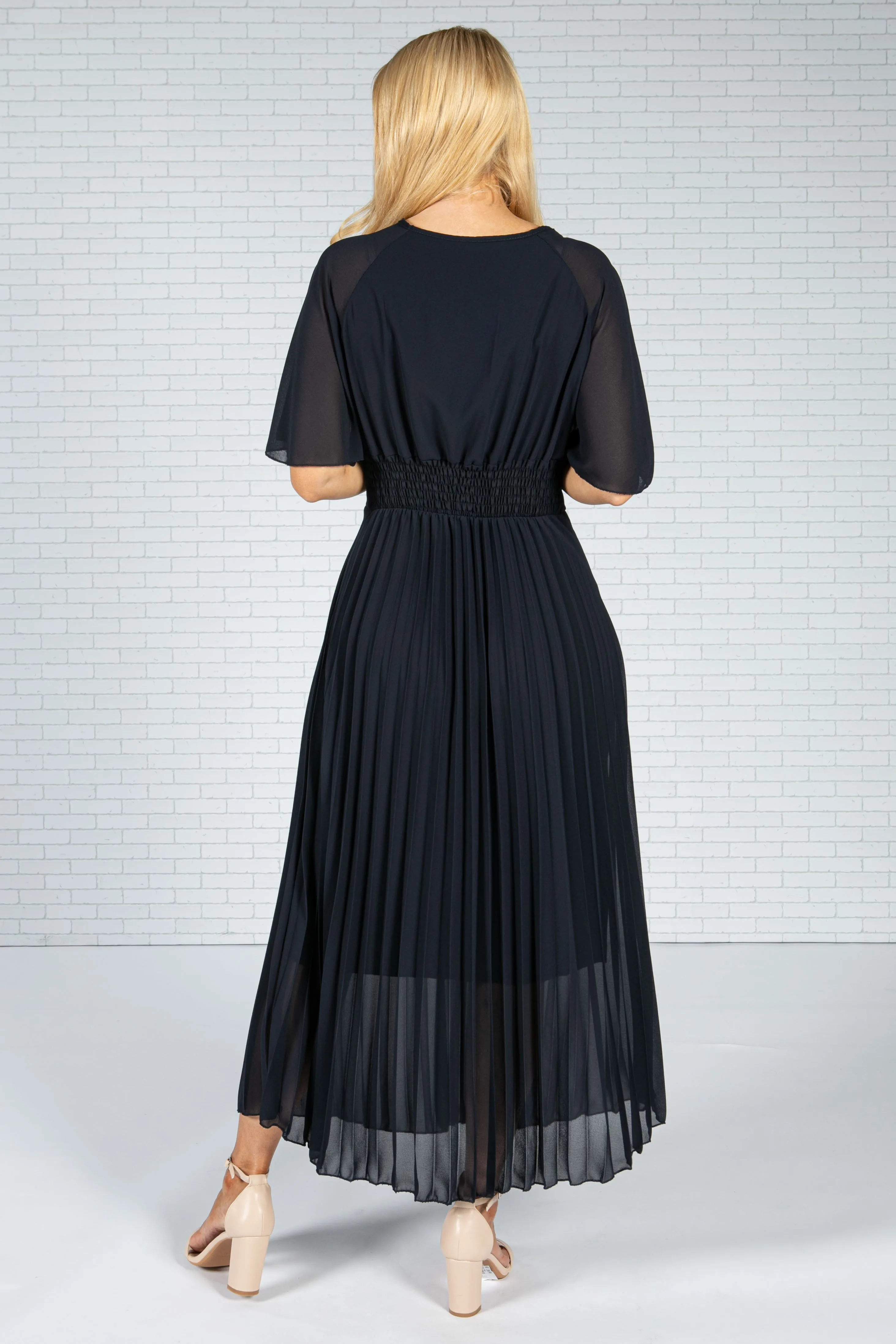 Angel Sleeve Pleated Midi Dress