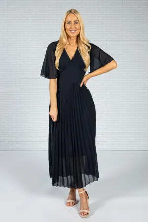 Angel Sleeve Pleated Midi Dress