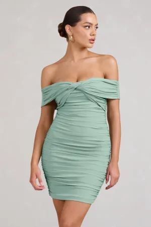 Appreciate | Sage Off The Shoulder Ruched Mini Dress