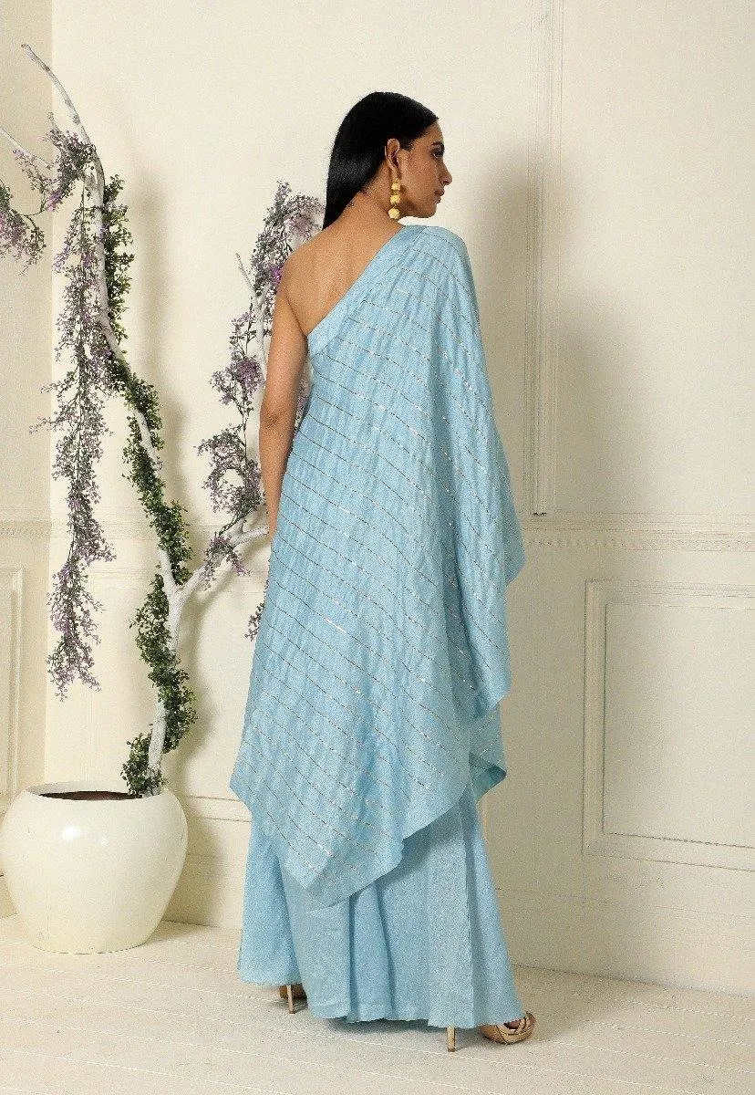 Ash Blue One Shoulder Tunic/Palazzo Set of 2