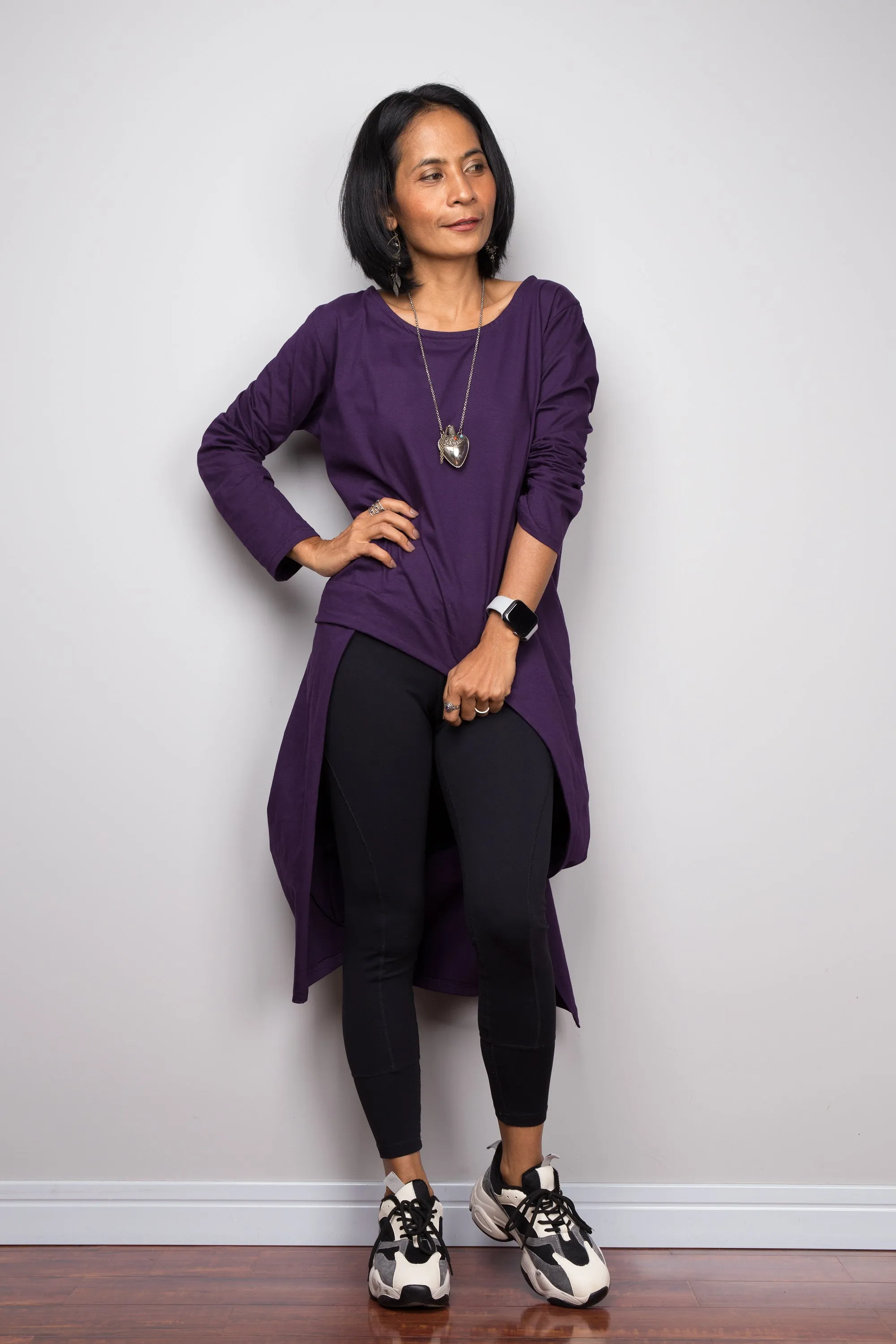 Asymmetrical purple tunic dress