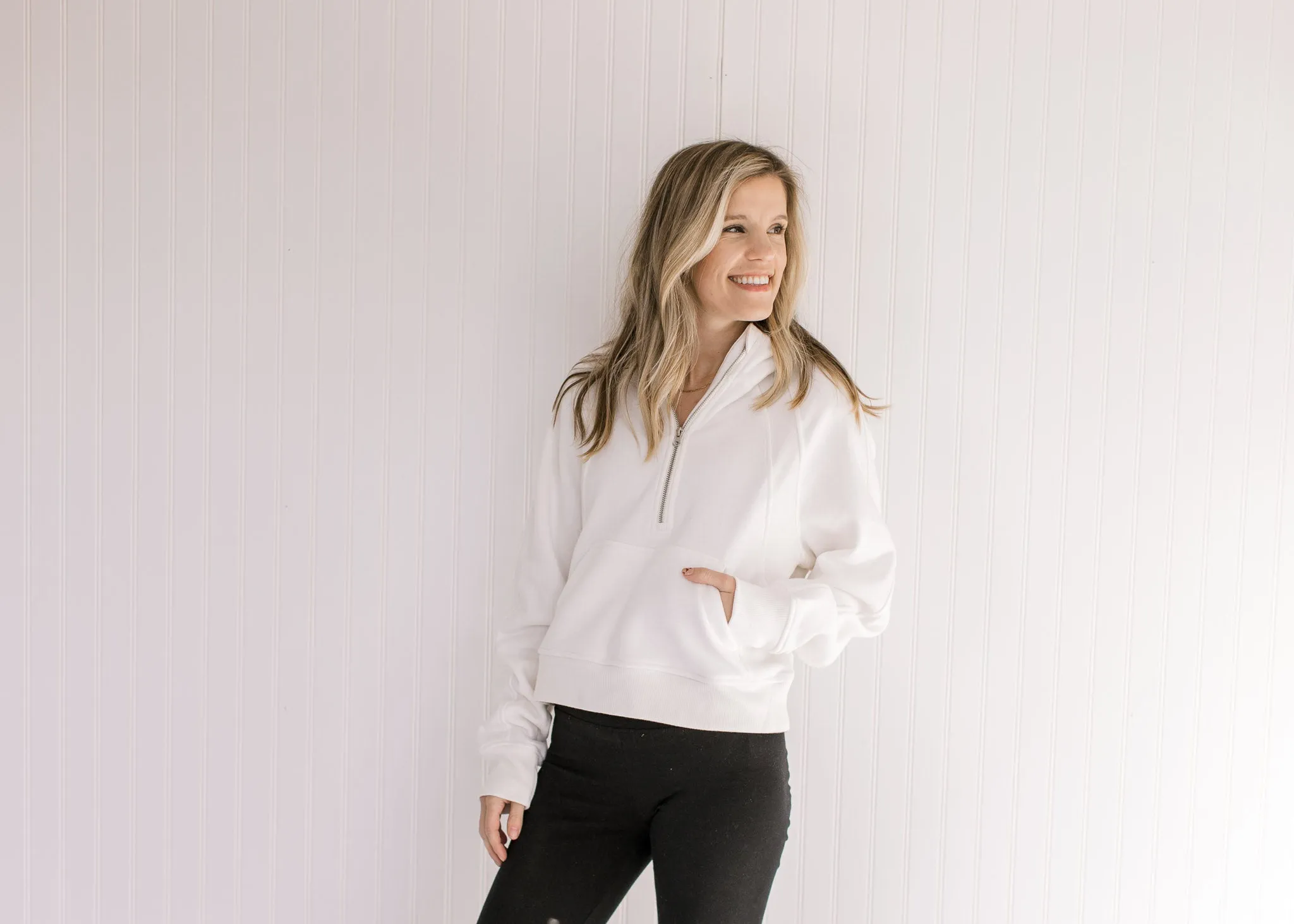 Athleisure Ivory Cropped 1/4 Zip