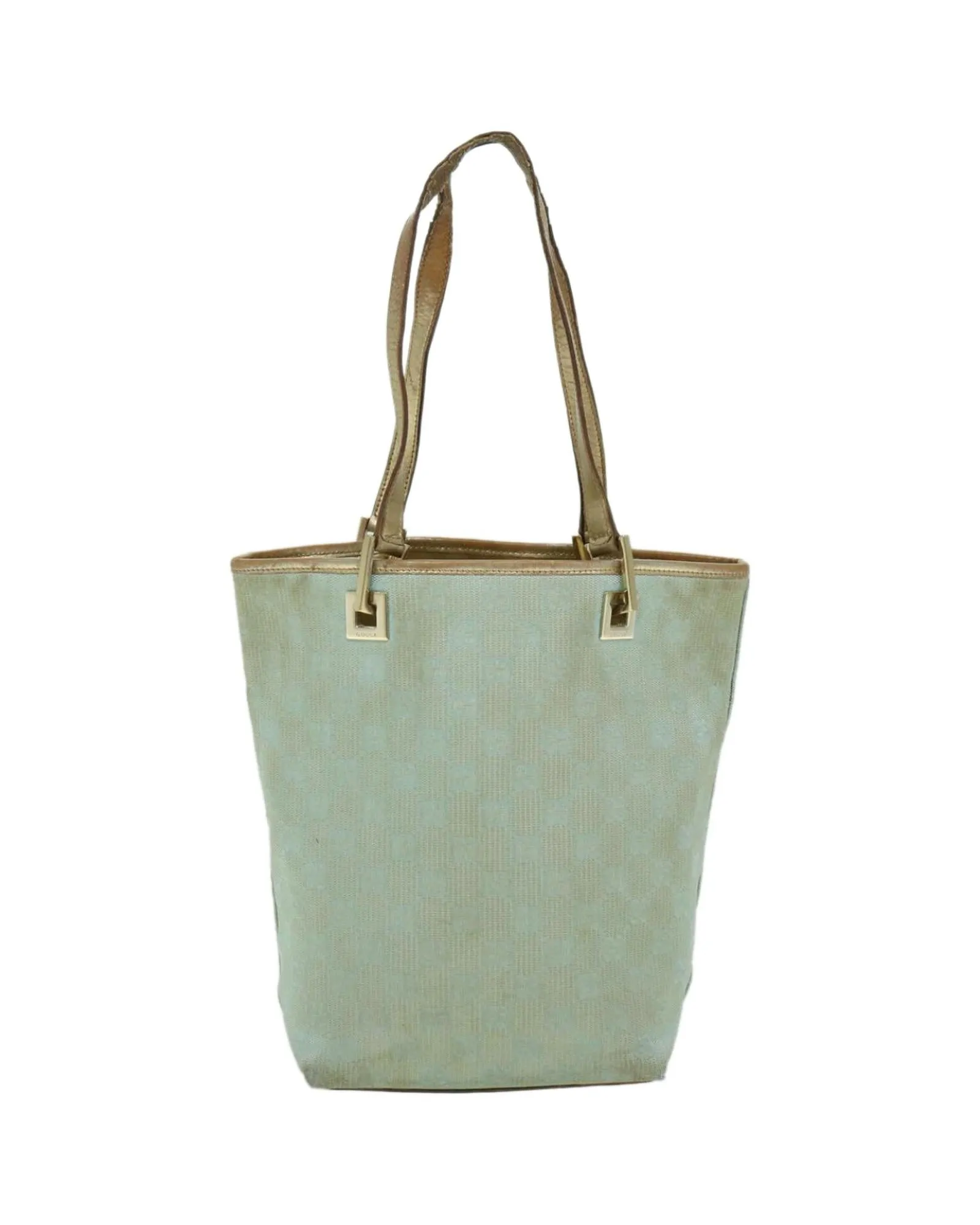 Authentic Light Blue GG Canvas Hand Bag with Gold Accents