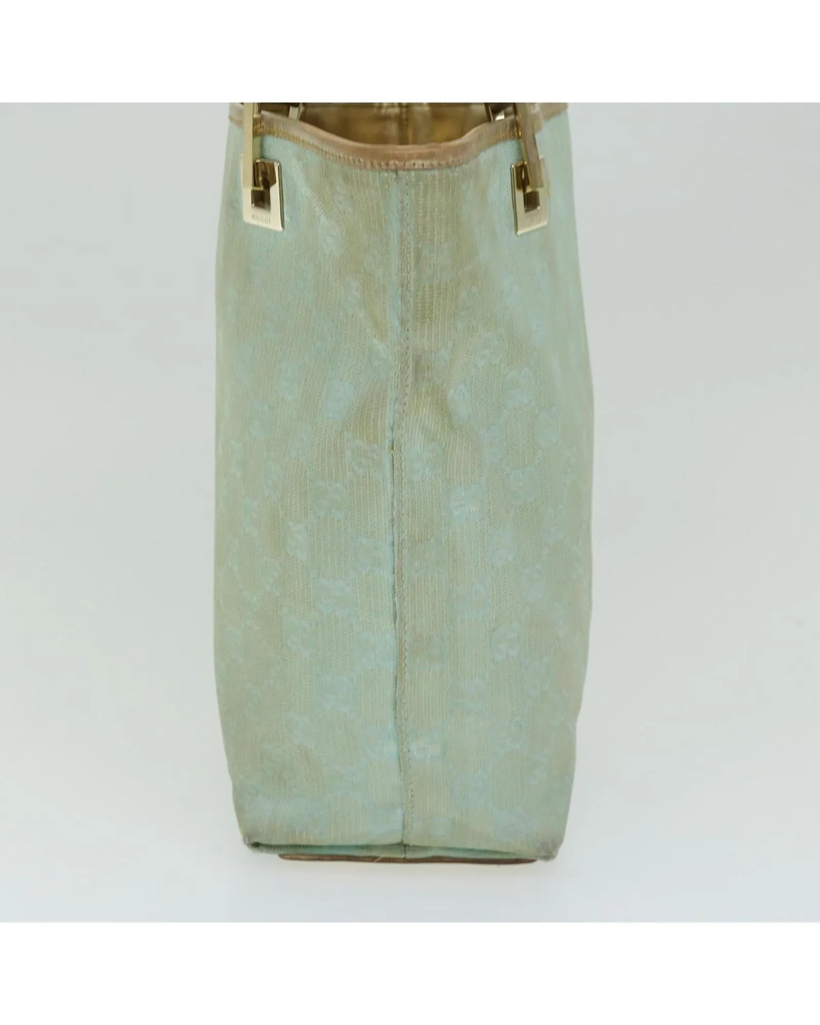 Authentic Light Blue GG Canvas Hand Bag with Gold Accents