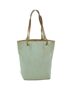 Authentic Light Blue GG Canvas Hand Bag with Gold Accents