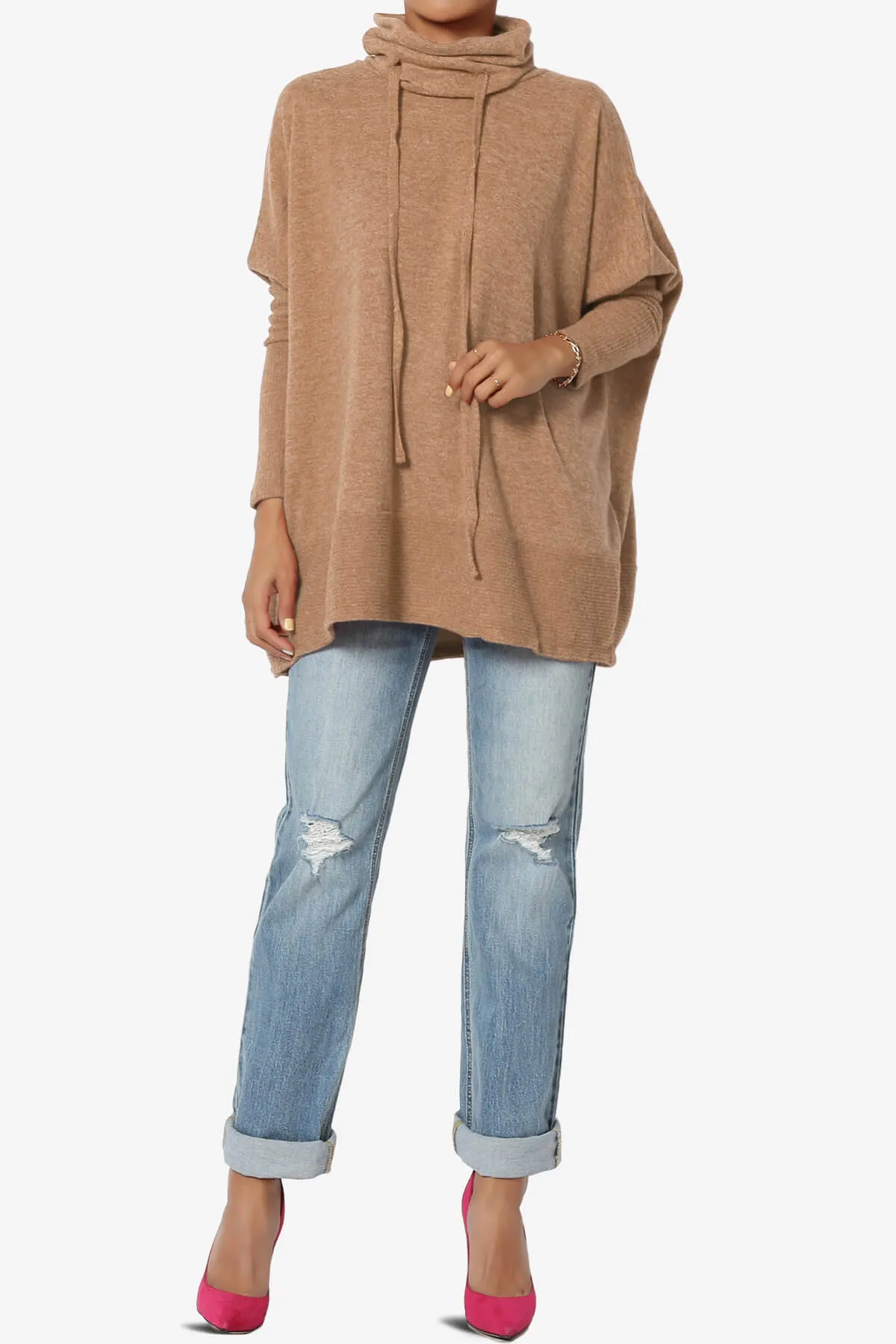 Barclay Slouchy Cowl Neck Melange Knit Oversized Sweater