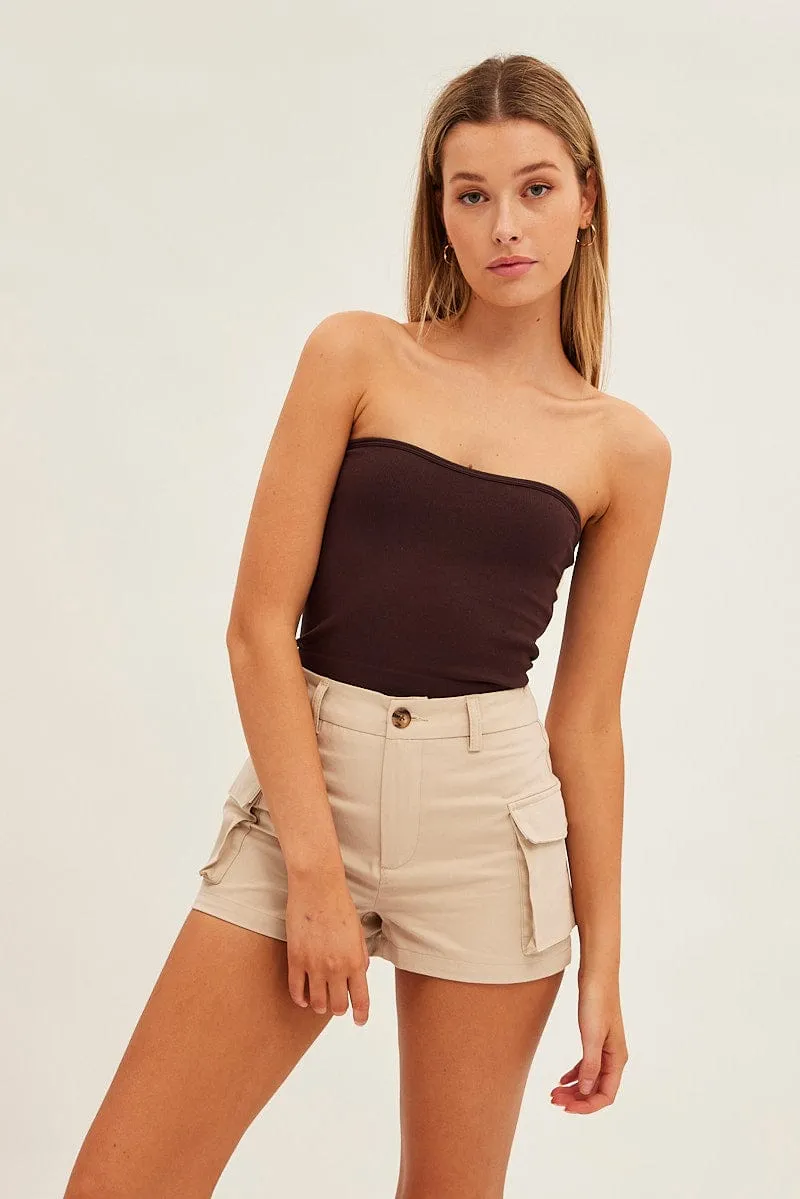 Beige Cargo Shorts High Rise