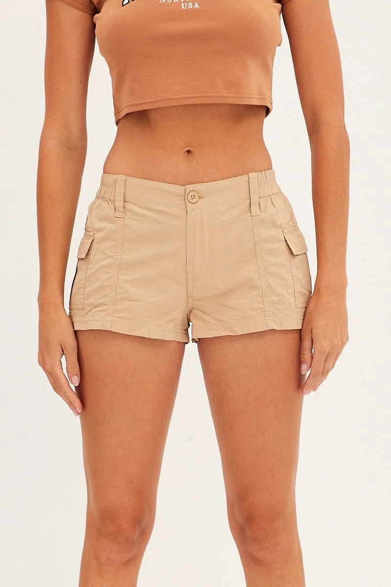 Beige Cargo Shorts Low Rise