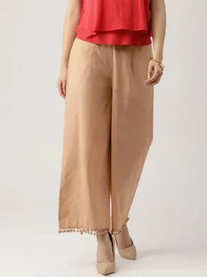 Beige Solid Cotton Palazzos