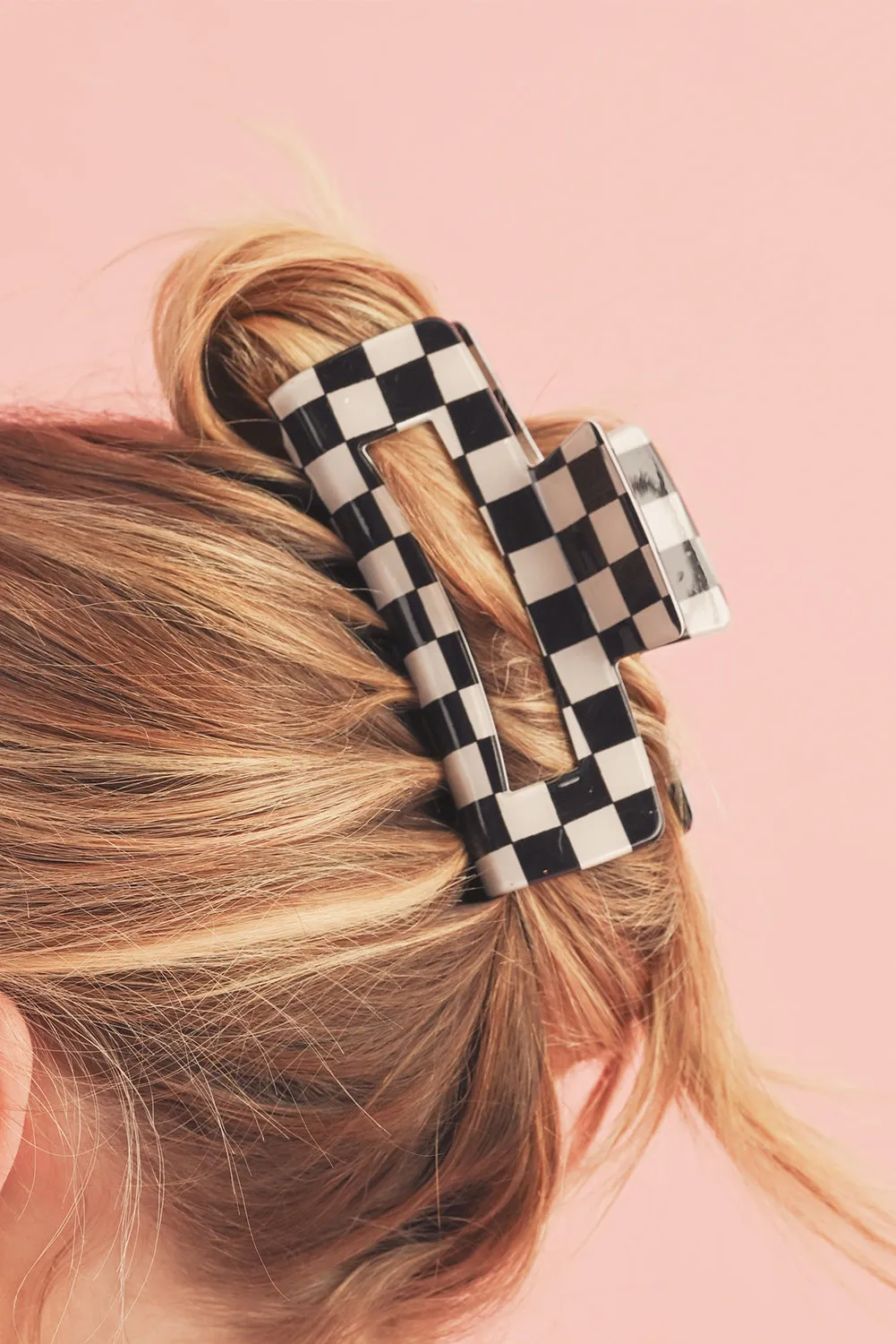 Black Checkered Print Hollow Out Hair Clip