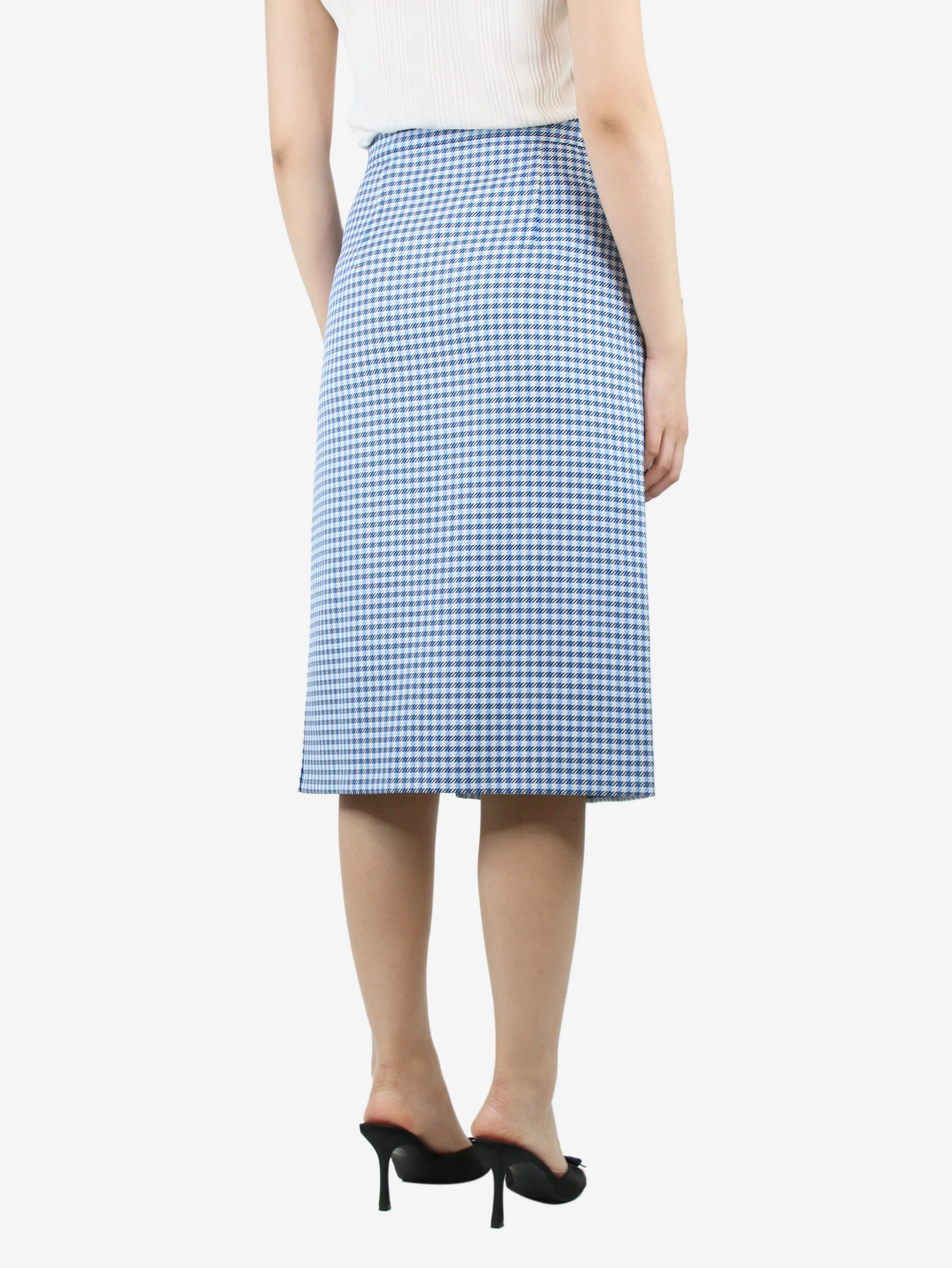 Blue check midi pencil skirt - size UK 10