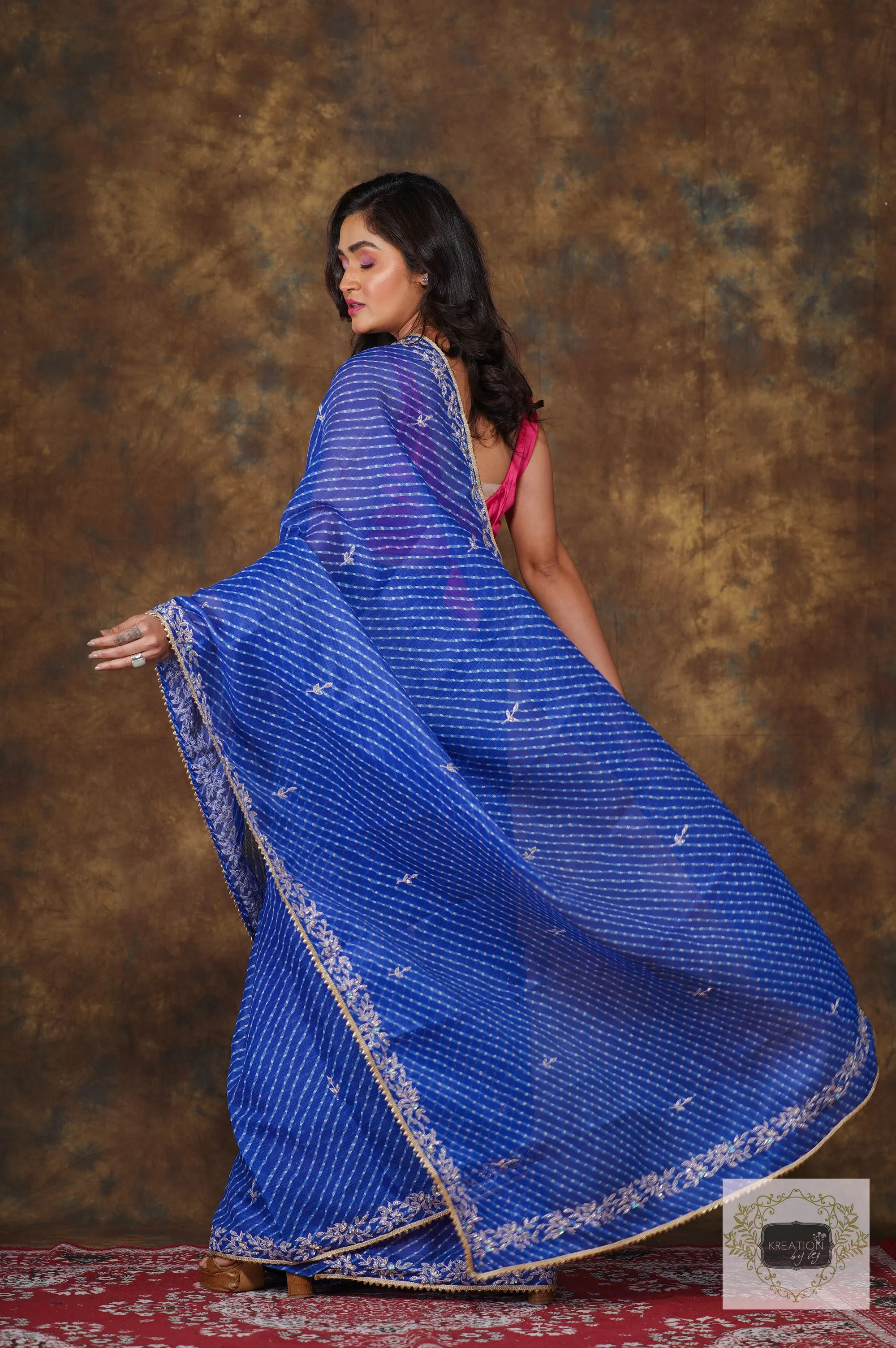 Blue Leheriya Chandani Saree