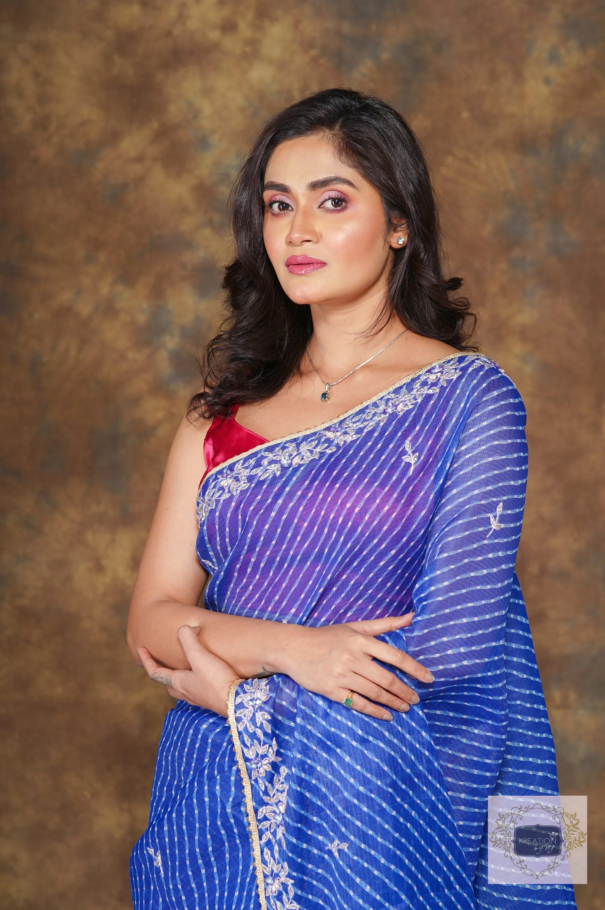 Blue Leheriya Chandani Saree