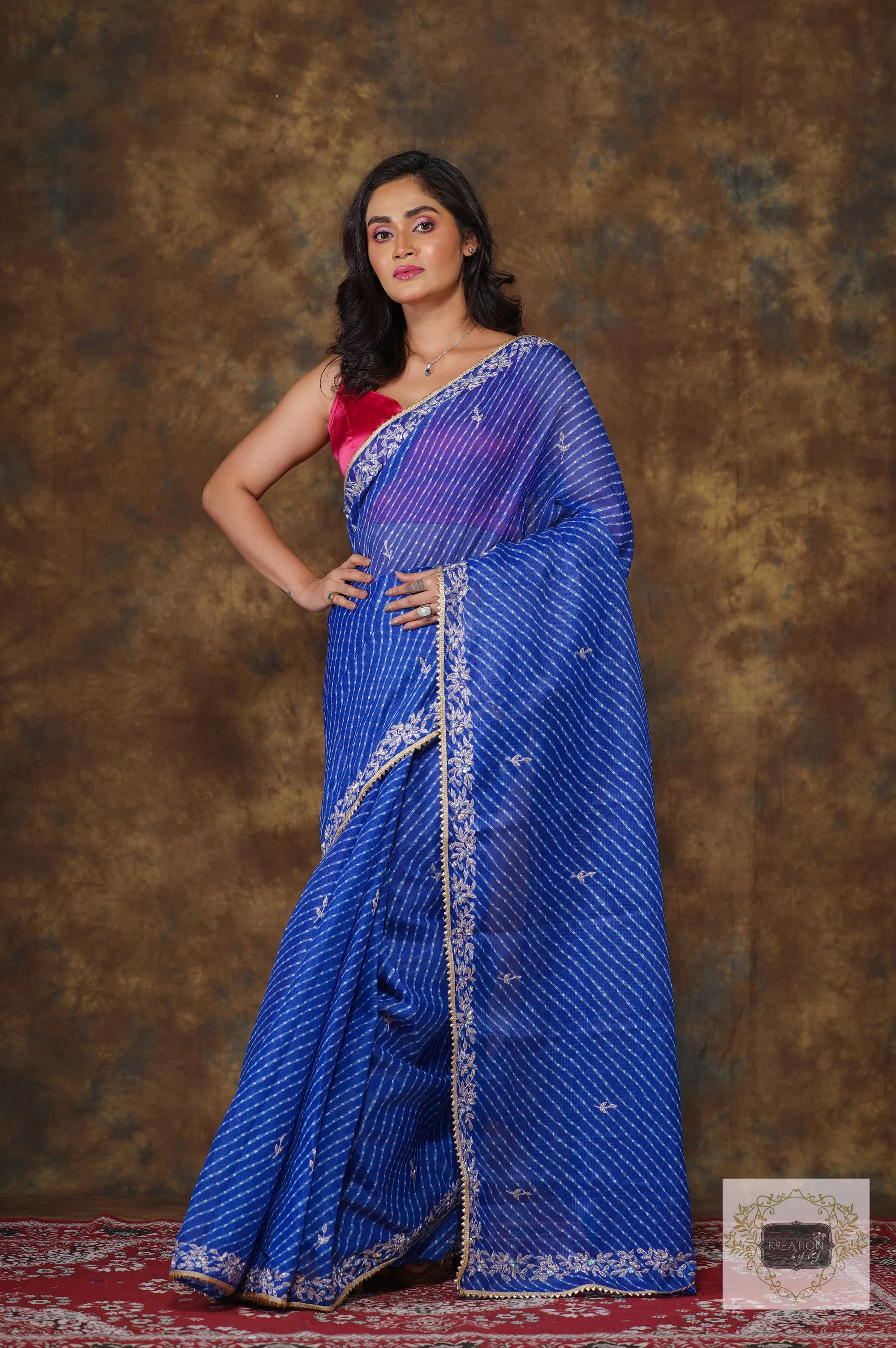 Blue Leheriya Chandani Saree