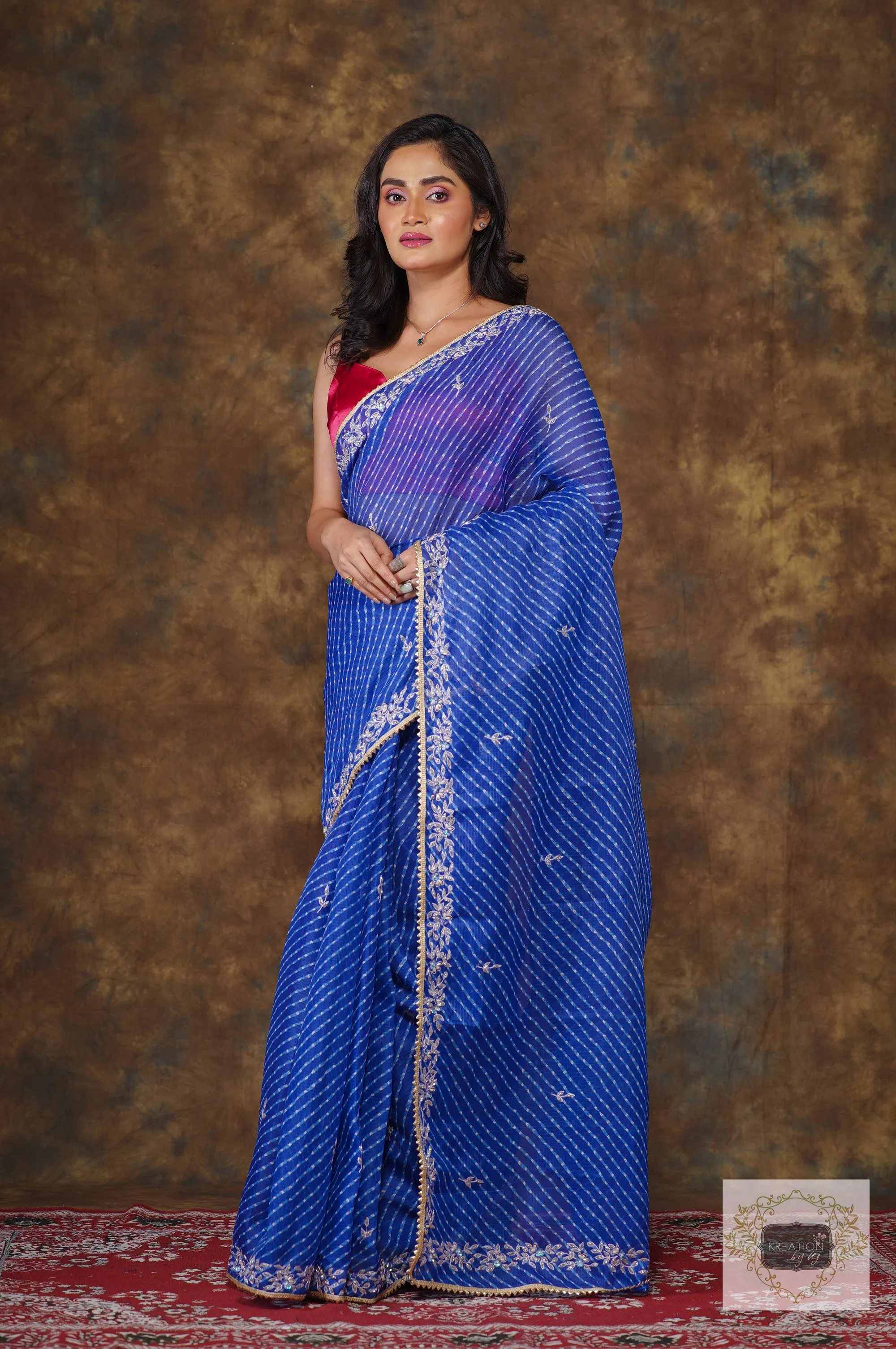 Blue Leheriya Chandani Saree