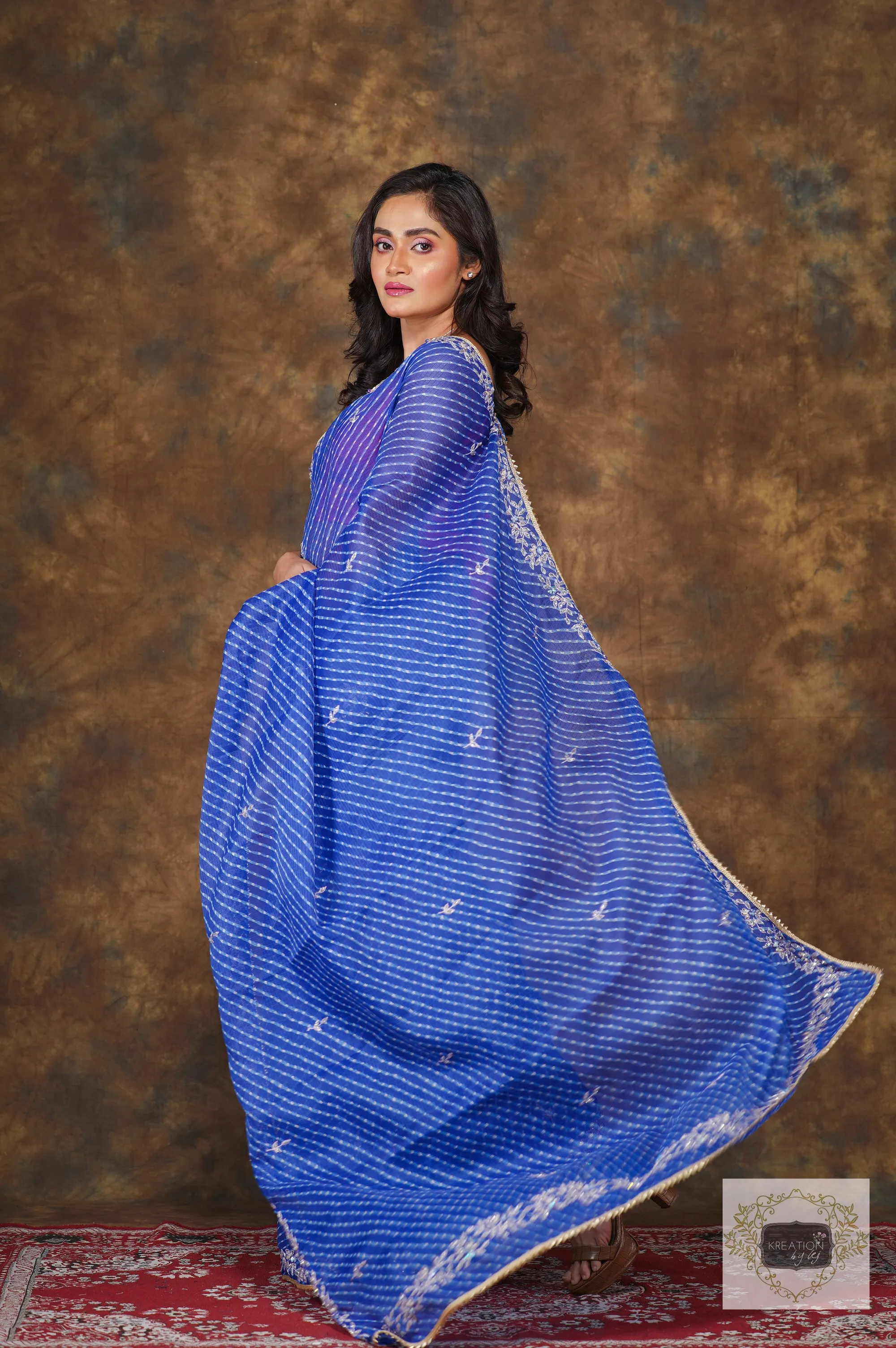 Blue Leheriya Chandani Saree