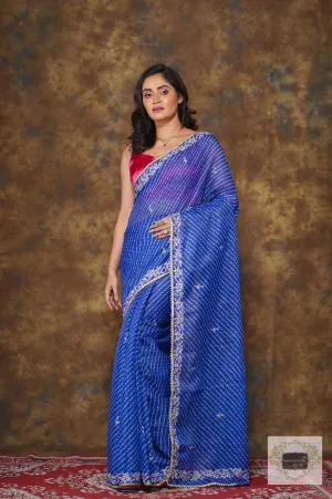 Blue Leheriya Chandani Saree