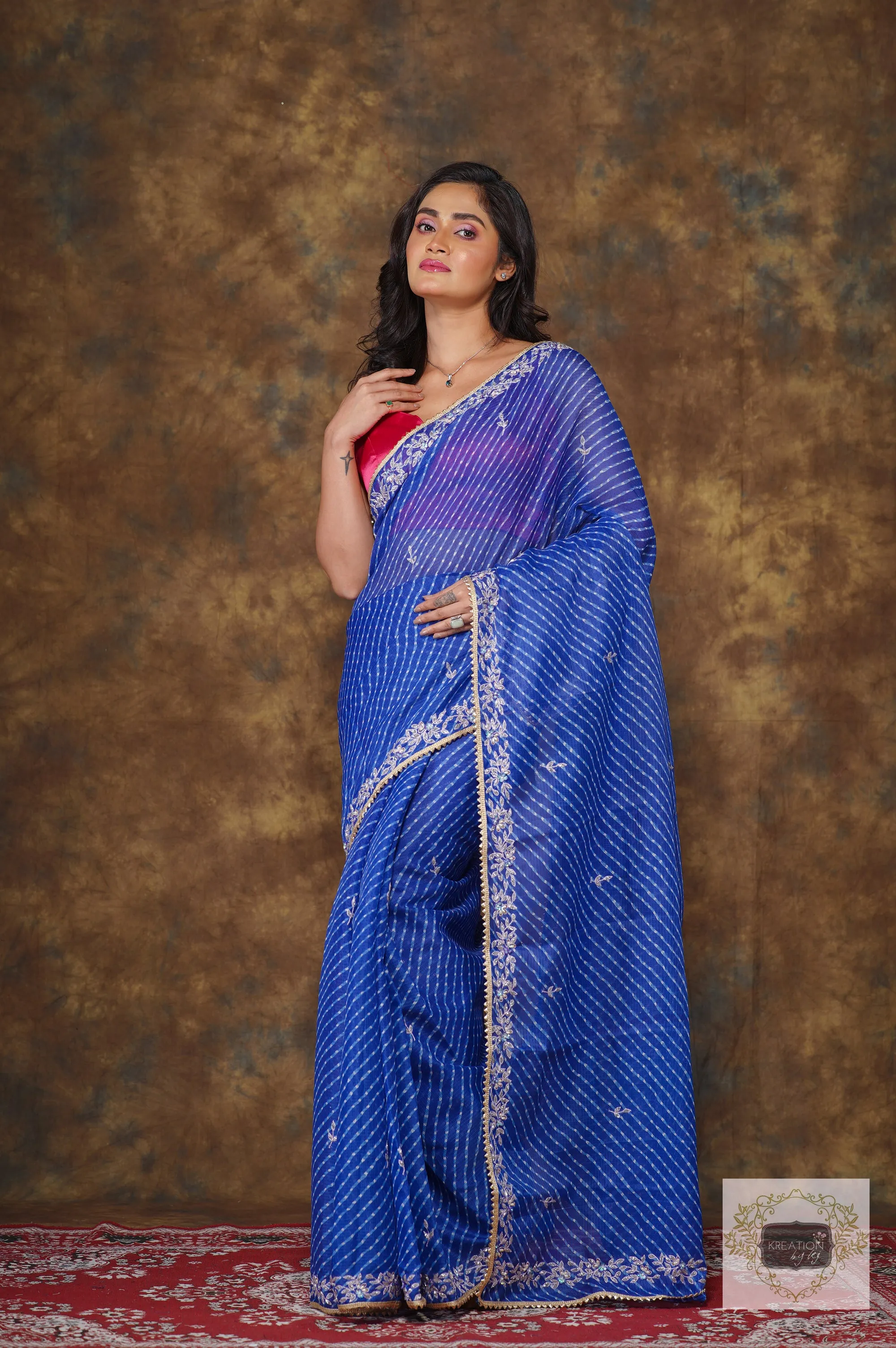 Blue Leheriya Chandani Saree