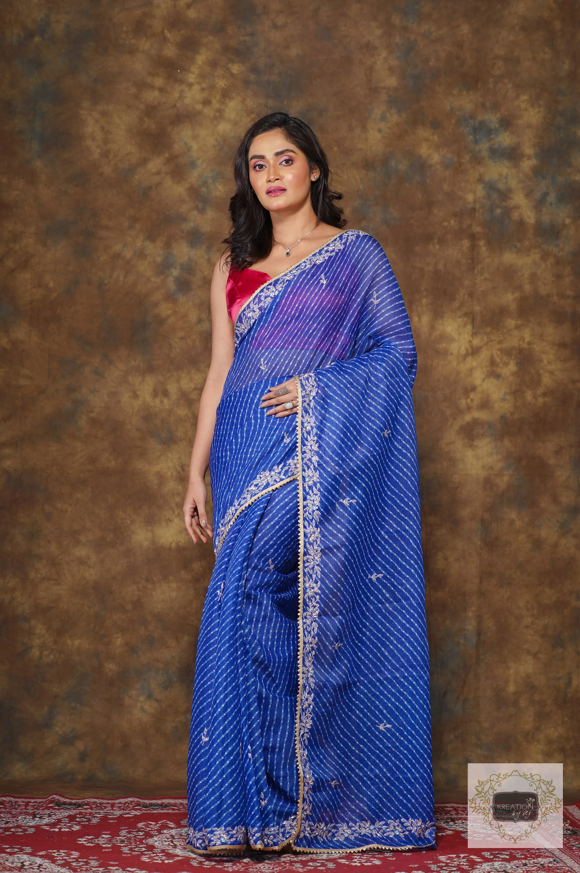 Blue Leheriya Chandani Saree