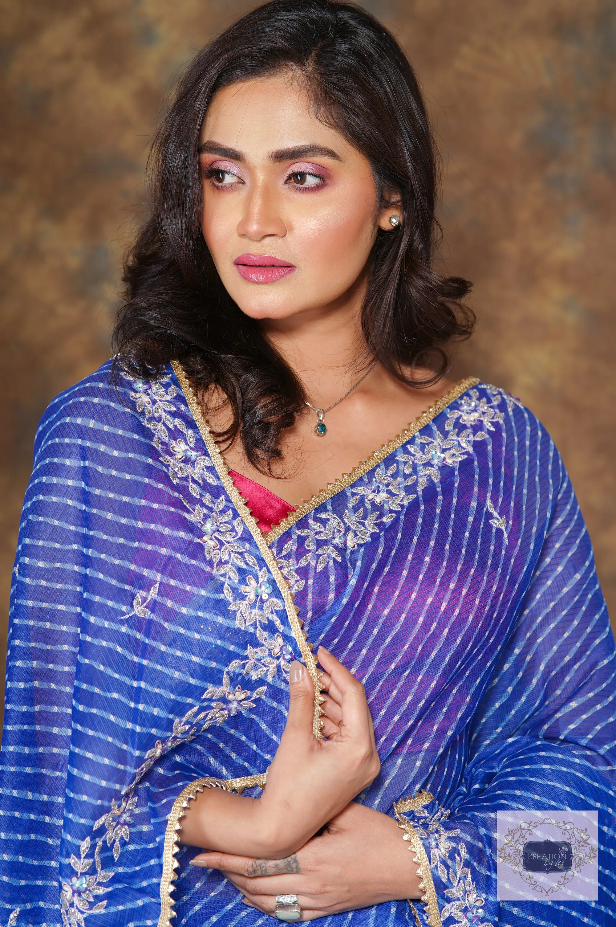 Blue Leheriya Chandani Saree