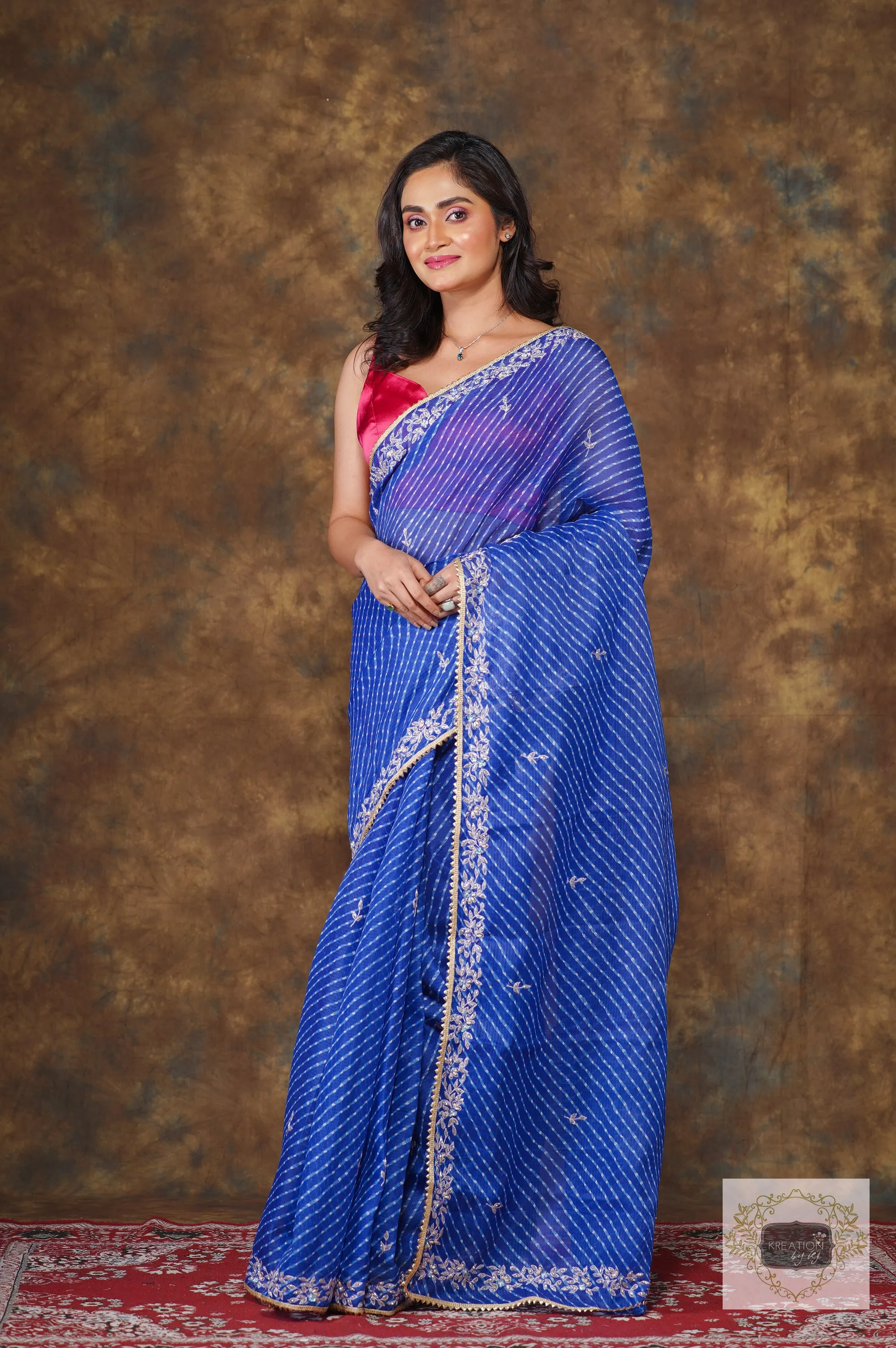 Blue Leheriya Chandani Saree