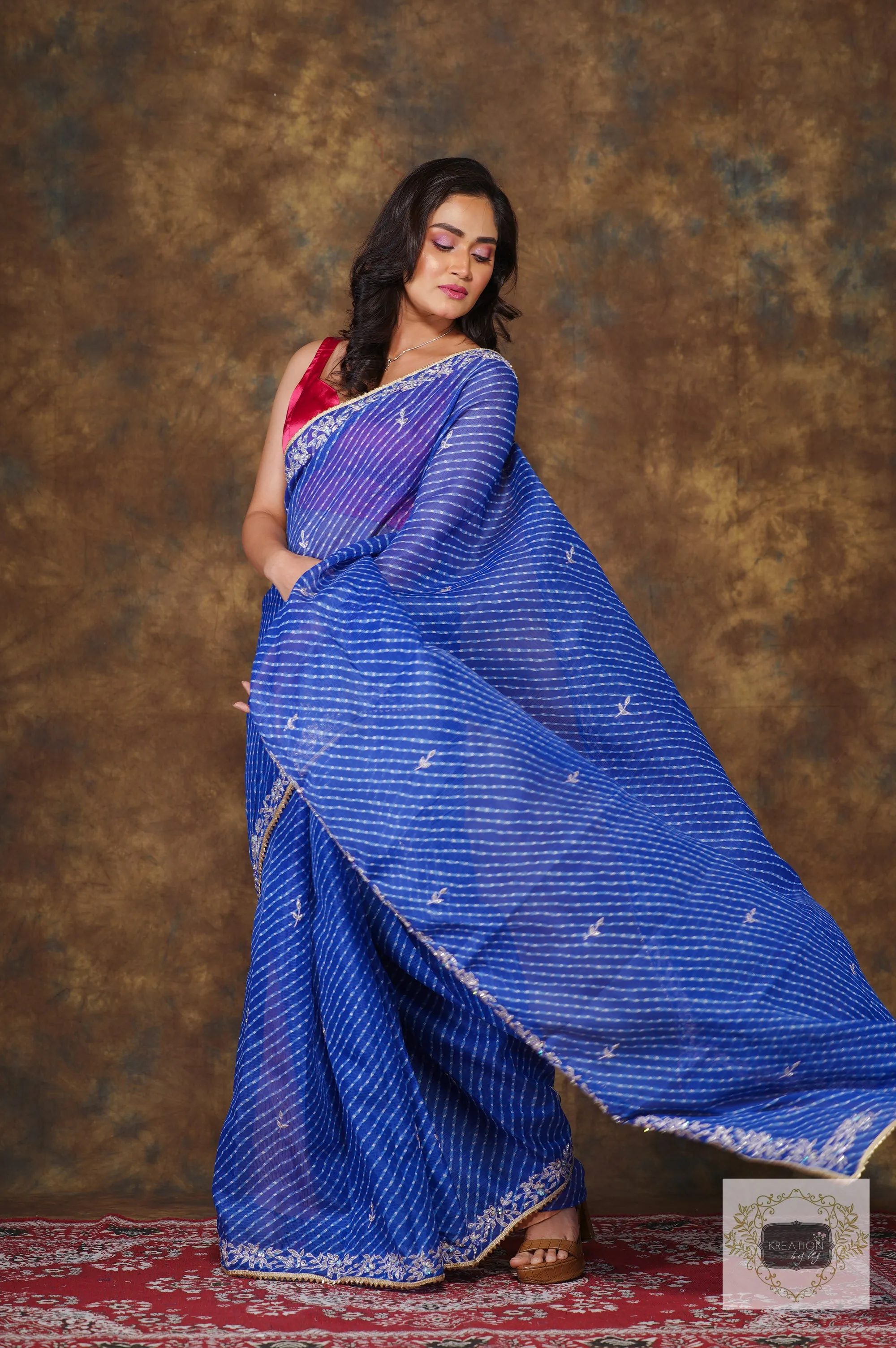 Blue Leheriya Chandani Saree