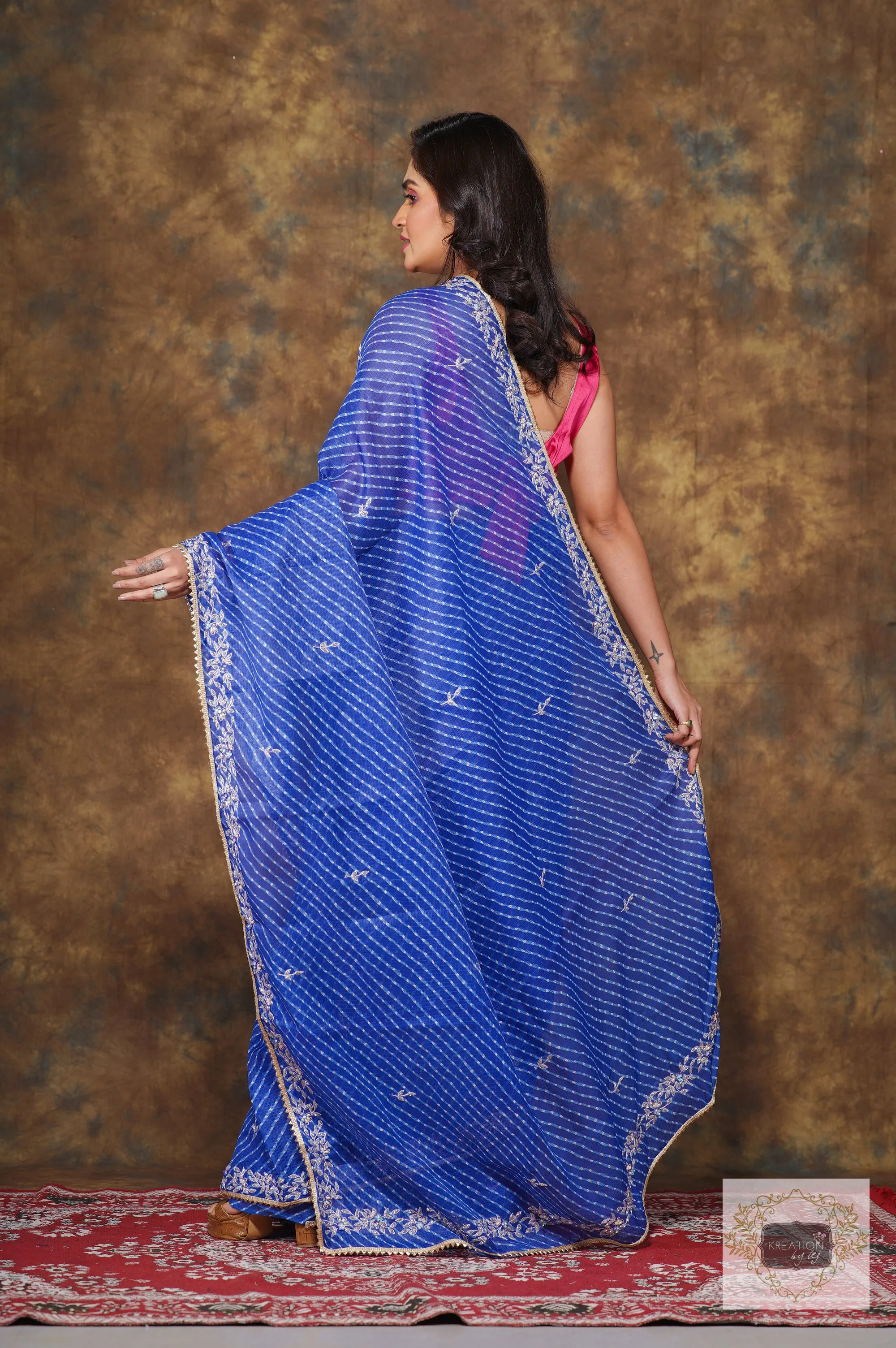 Blue Leheriya Chandani Saree