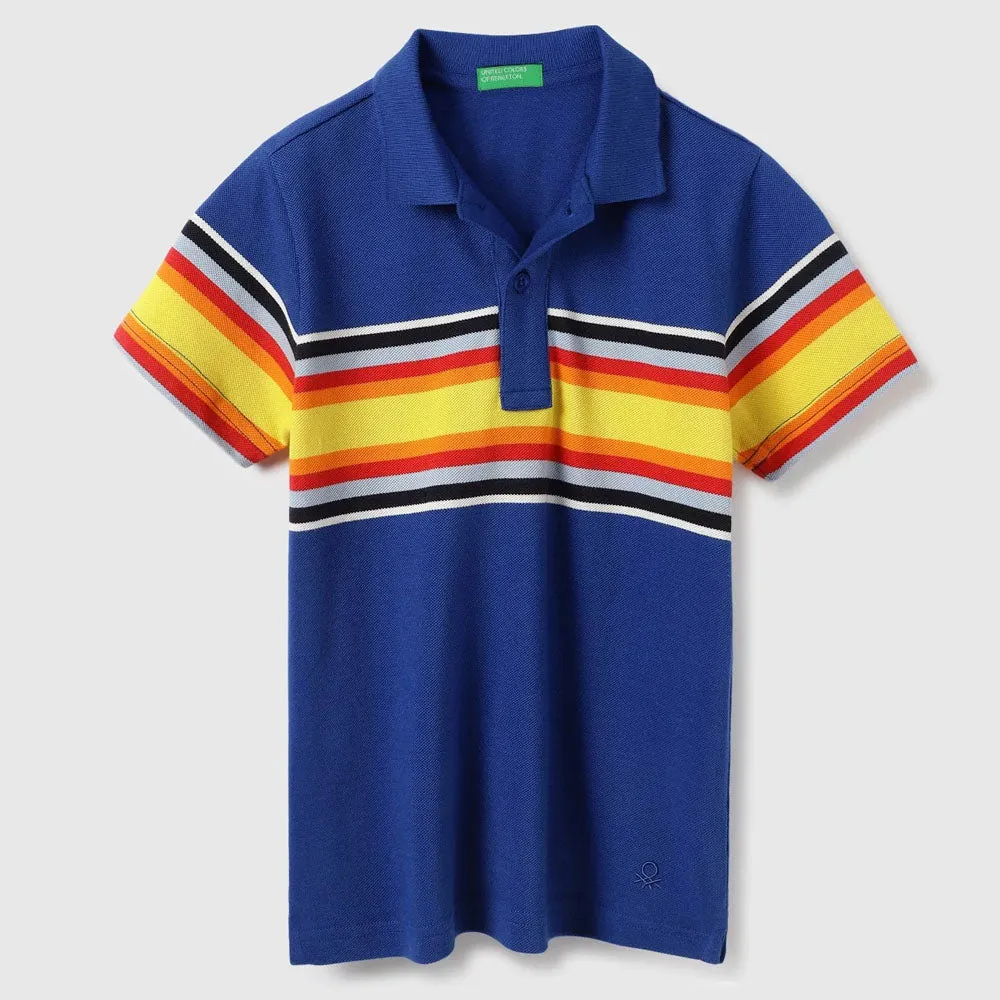 Blue Striped Polo T-Shirt