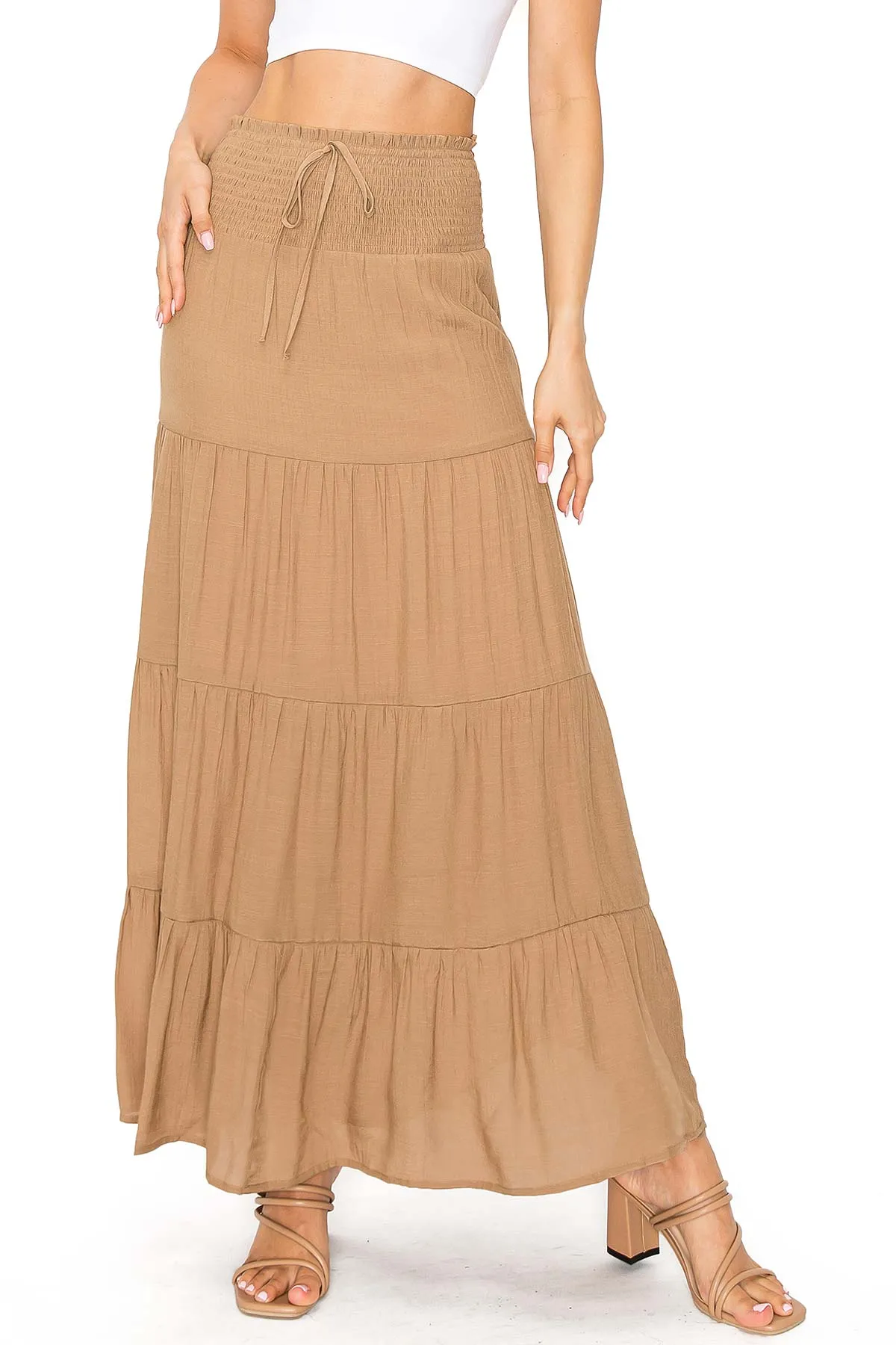 Boho Shirred Maxi Skirt