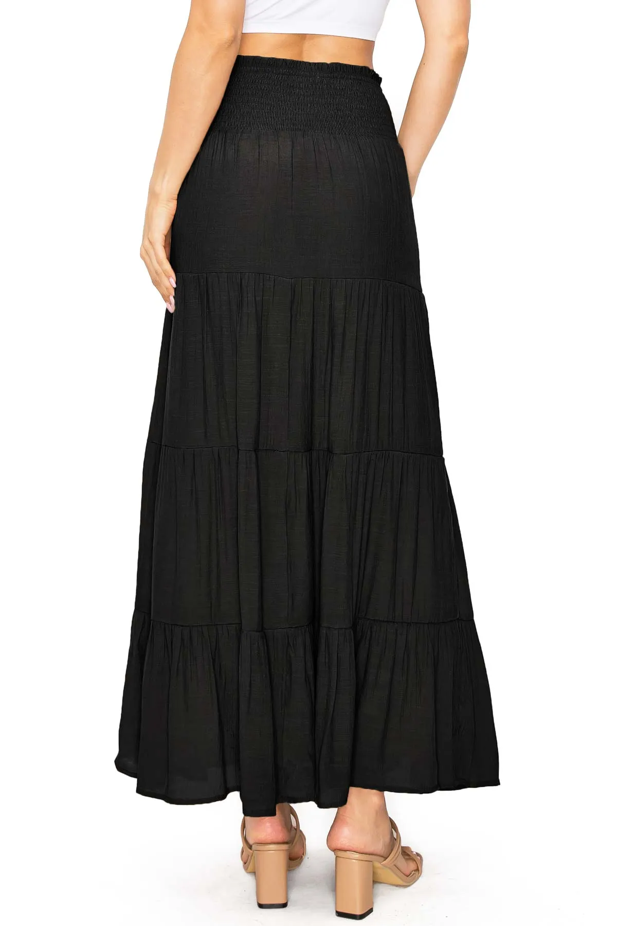 Boho Shirred Maxi Skirt