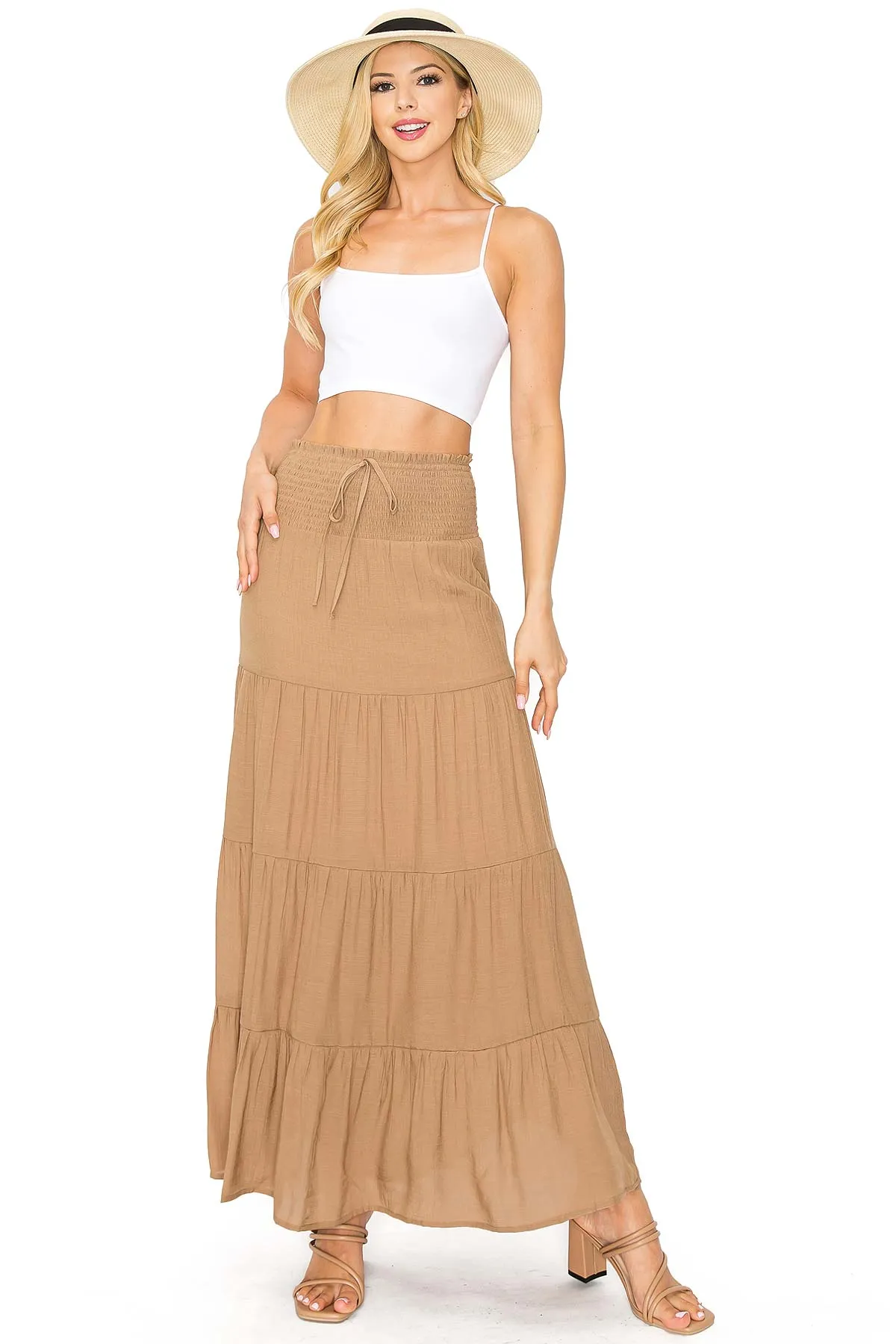 Boho Shirred Maxi Skirt