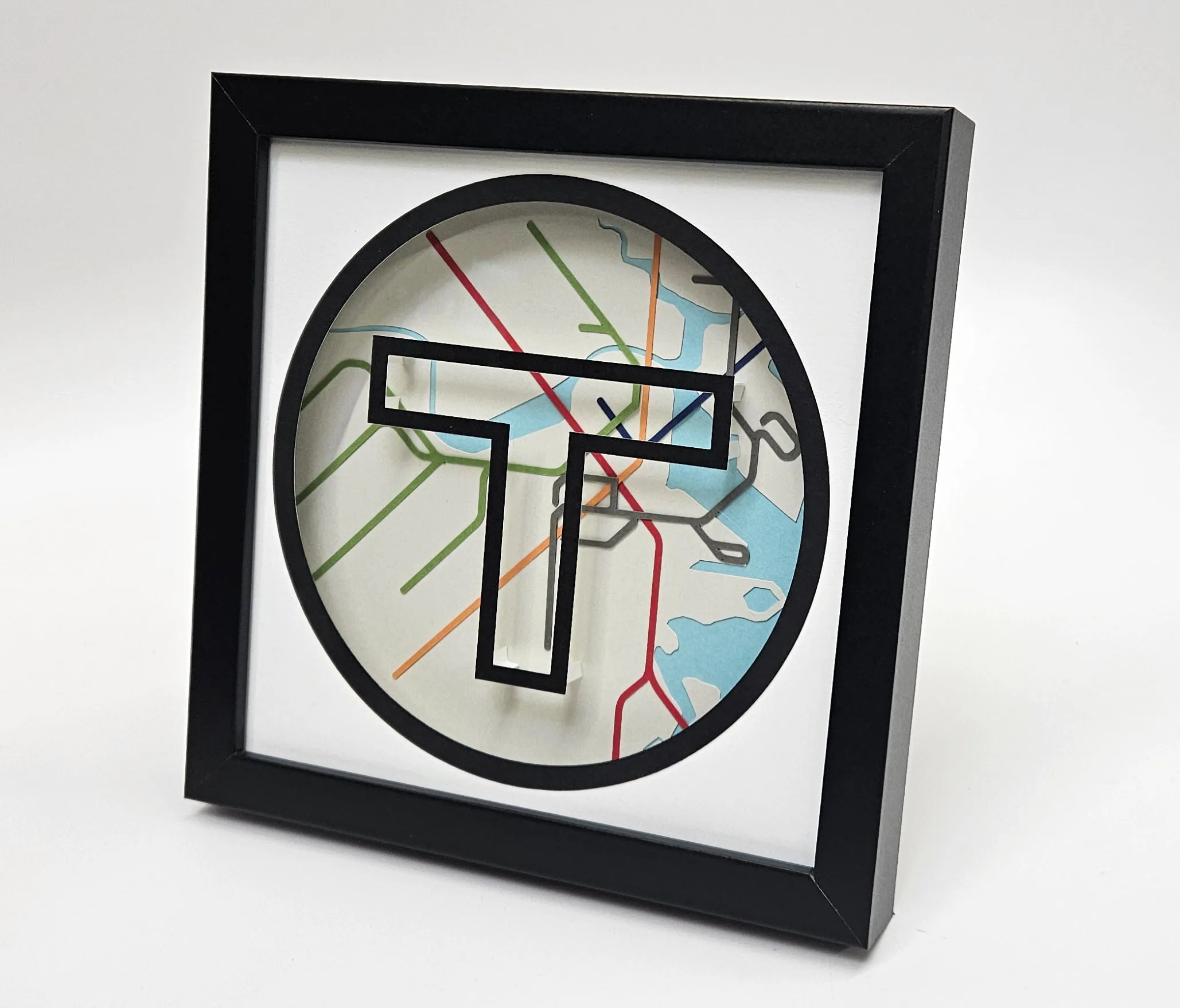 Boston MBTA Map Framed 3D Paper Art