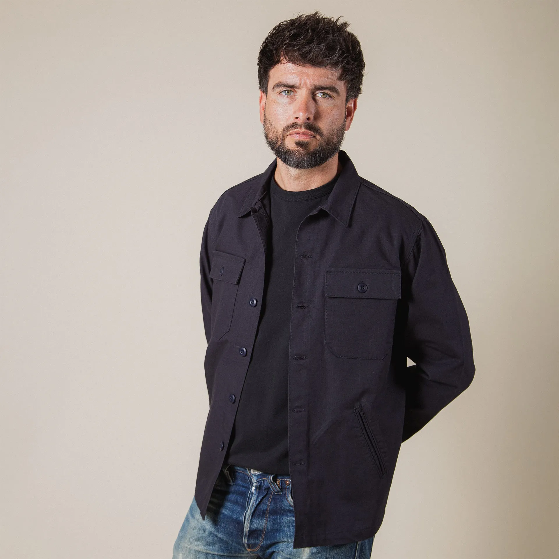 BWS-03 MILITARY OVERSHIRT 8 oz. navy ripstop