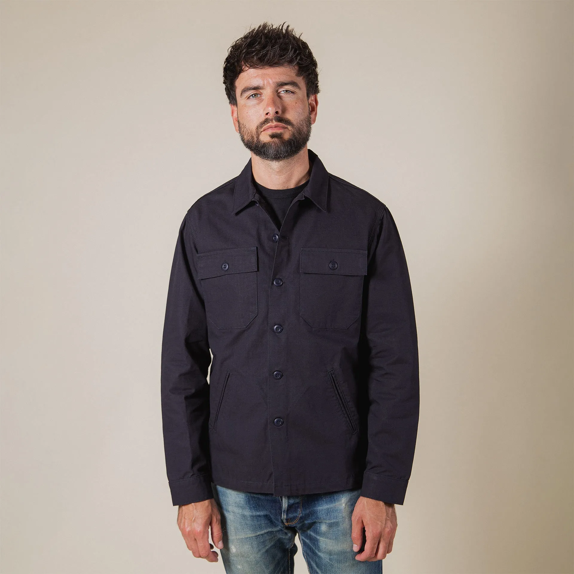 BWS-03 MILITARY OVERSHIRT 8 oz. navy ripstop