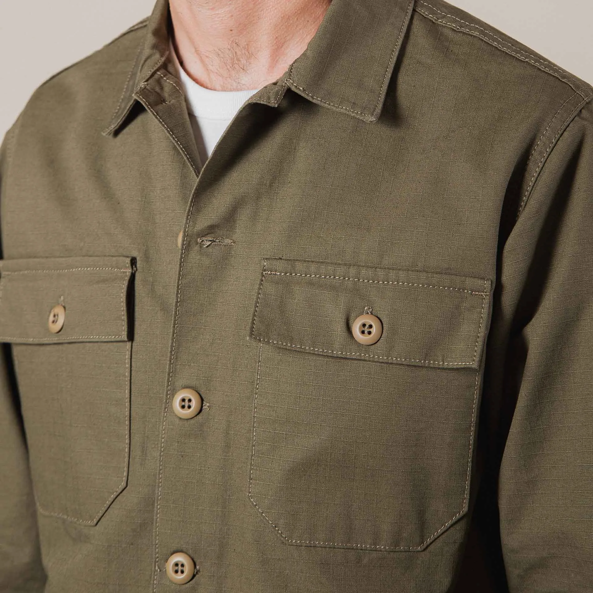 BWS-03 MILITARY OVERSHIRT 8 oz. olive drab ripstop