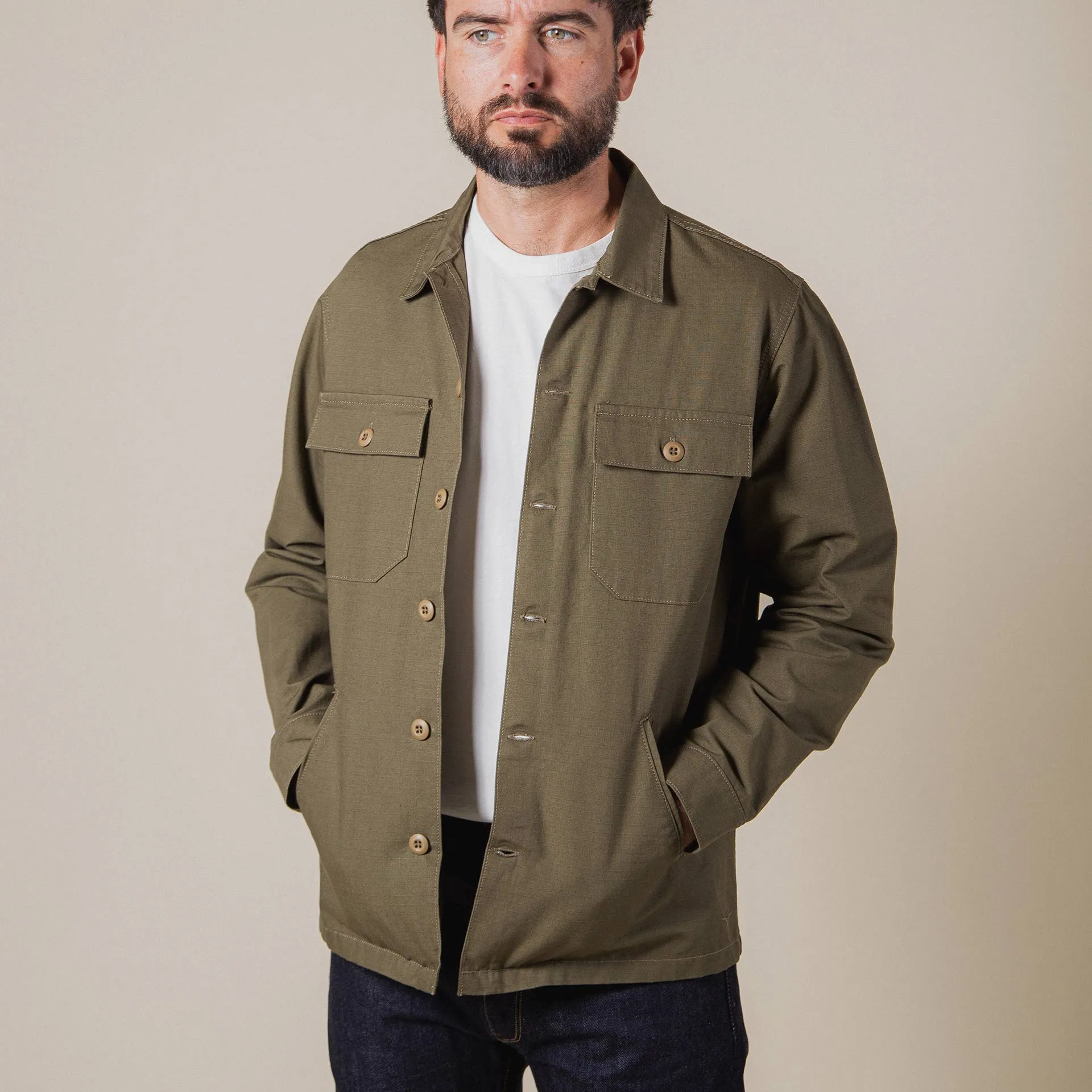 BWS-03 MILITARY OVERSHIRT 8 oz. olive drab ripstop